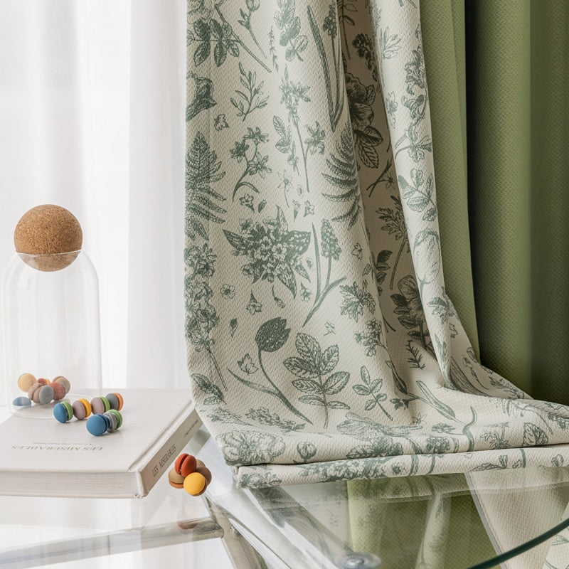 Brielle Sage Green Patchwork Blackout Custom Curtains for Bedroom & Living Room - Thermal Insulated Noise Reducing Window Drapes for Home Decor
