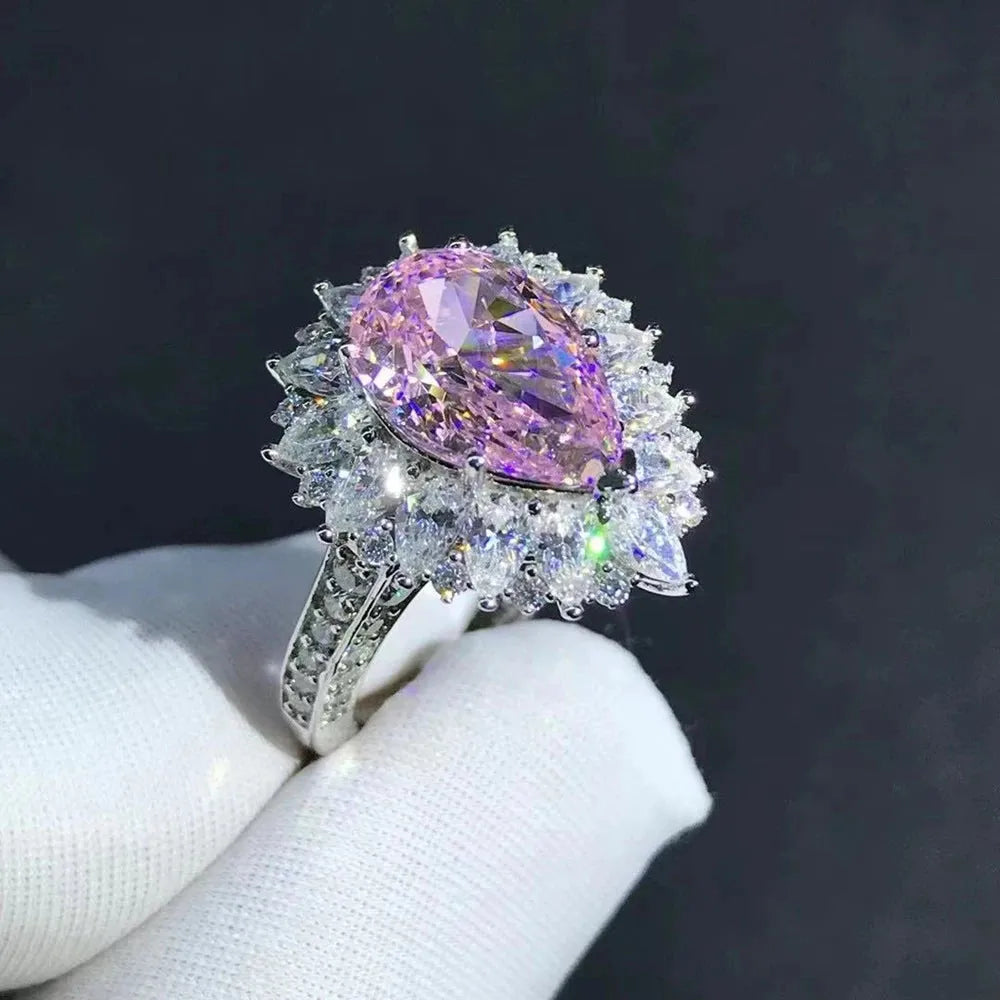 Luxury 925 Sterling Silver Pear 3EX 4CT VVS D Color Moissanite Engagement Ring for Women - Wedding, Proposal, Anniversary Gift - Fine Jewelry for Special Occasions