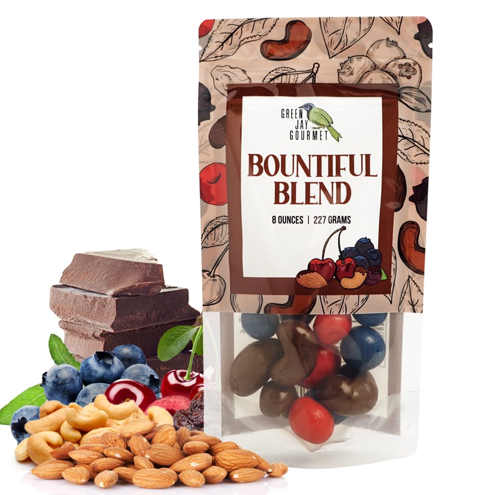 Premium Gourmet Chocolate Fruit & Nut Mix - Handcrafted Milk Chocolate Covered Almonds, Cherries & Blueberries - Deluxe Gift for Chocolate Lovers - 8oz Resealable Bag - Perfect for Holiday Gifting, Party Snacks & Office Treats