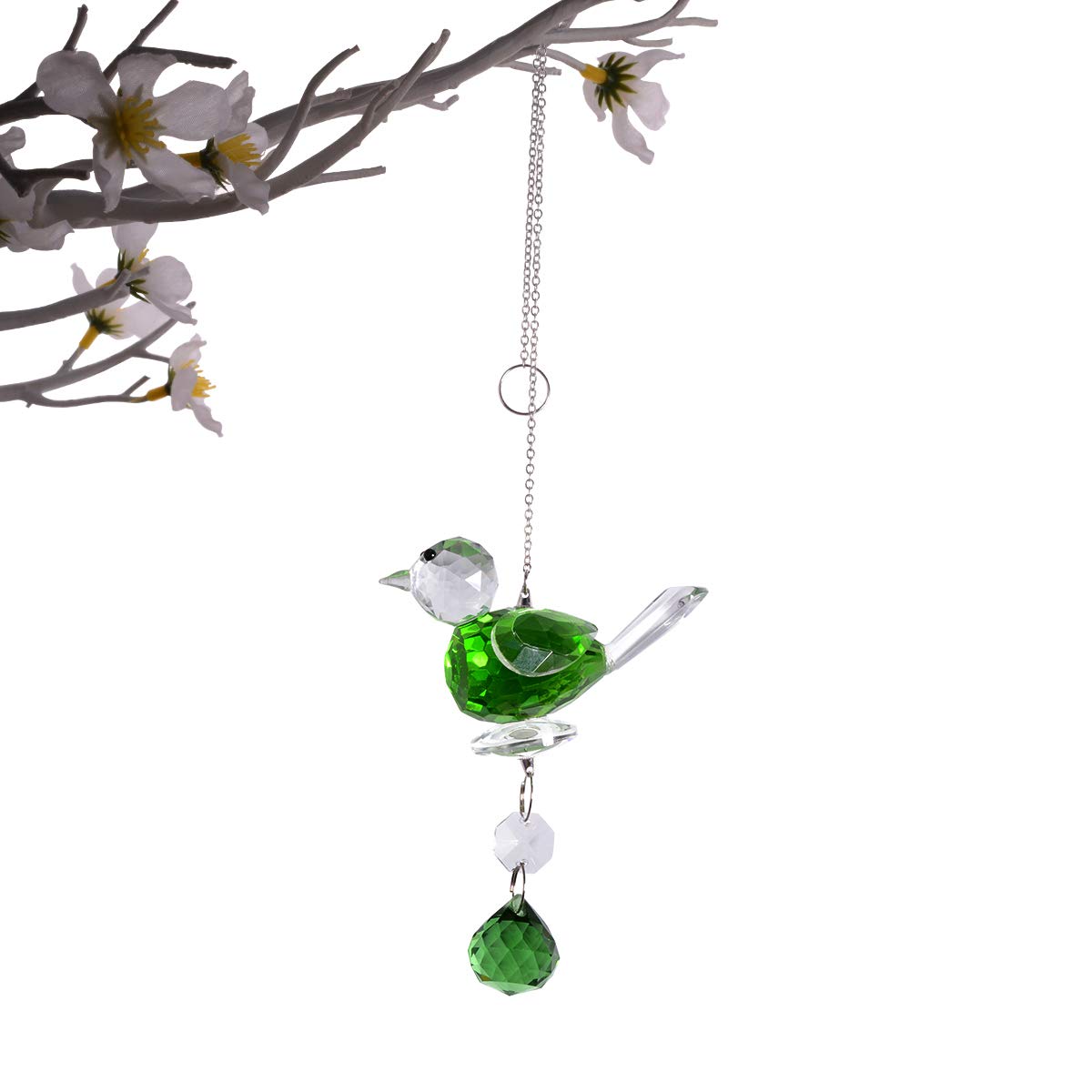 Green Crystal Suncatcher Wind Chime - Rainbow Maker Fantasy Glass Bird Hanging Window Pendant Ornament for Wedding, Party & Christmas Decor - Includes Gift Box - Perfect for Home, Garden, and Outdoor Decorations