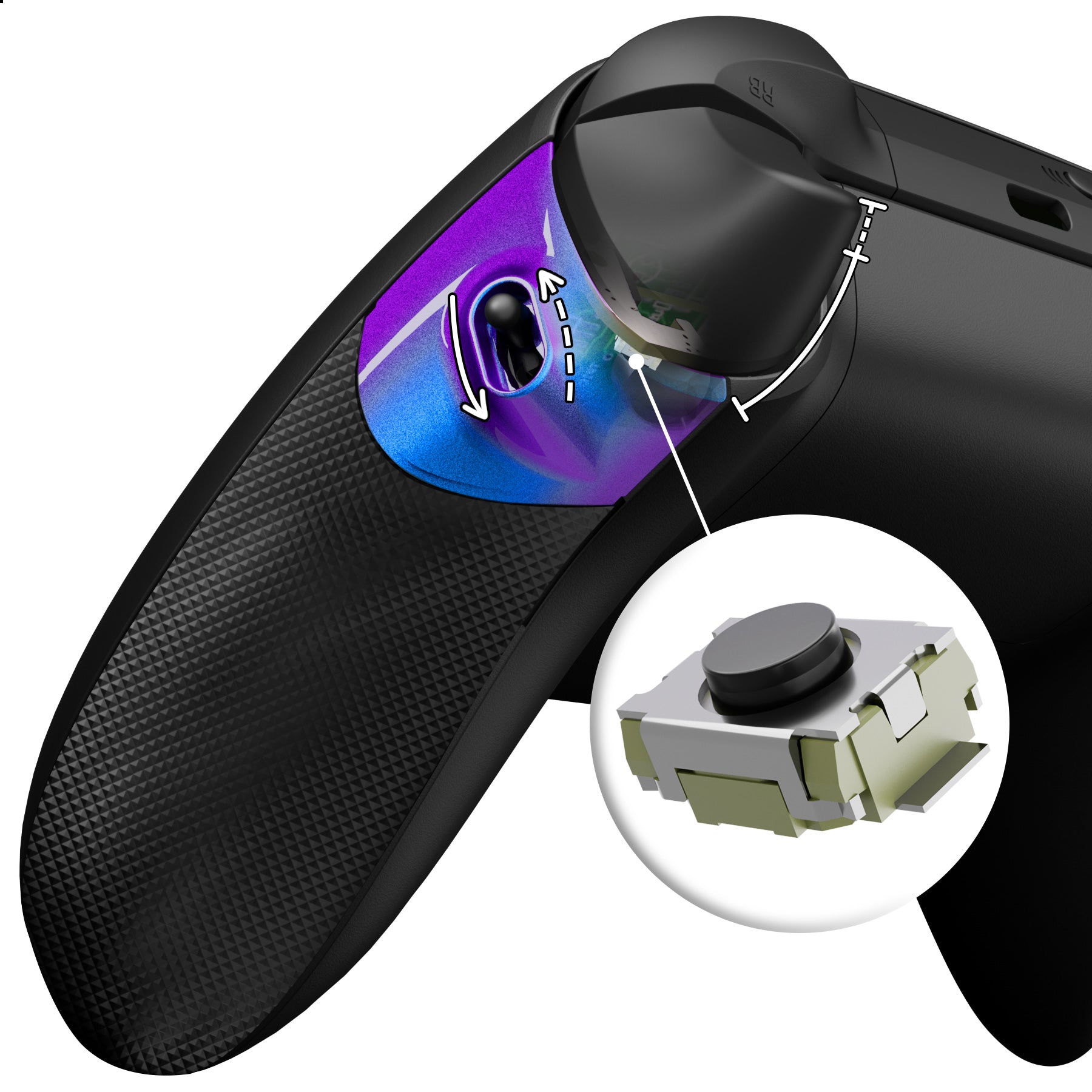eXtremeRate Flexor Clicky Rubberized Side Rail Grips & Trigger Stop Kit for Xbox Series X/S Controller - Diamond Textured Chameleon Purple Blue Anti-Slip Ergonomic Handle Grips - Perfect for FPS Gaming & Long Play Sessions (PX3Q3002P)