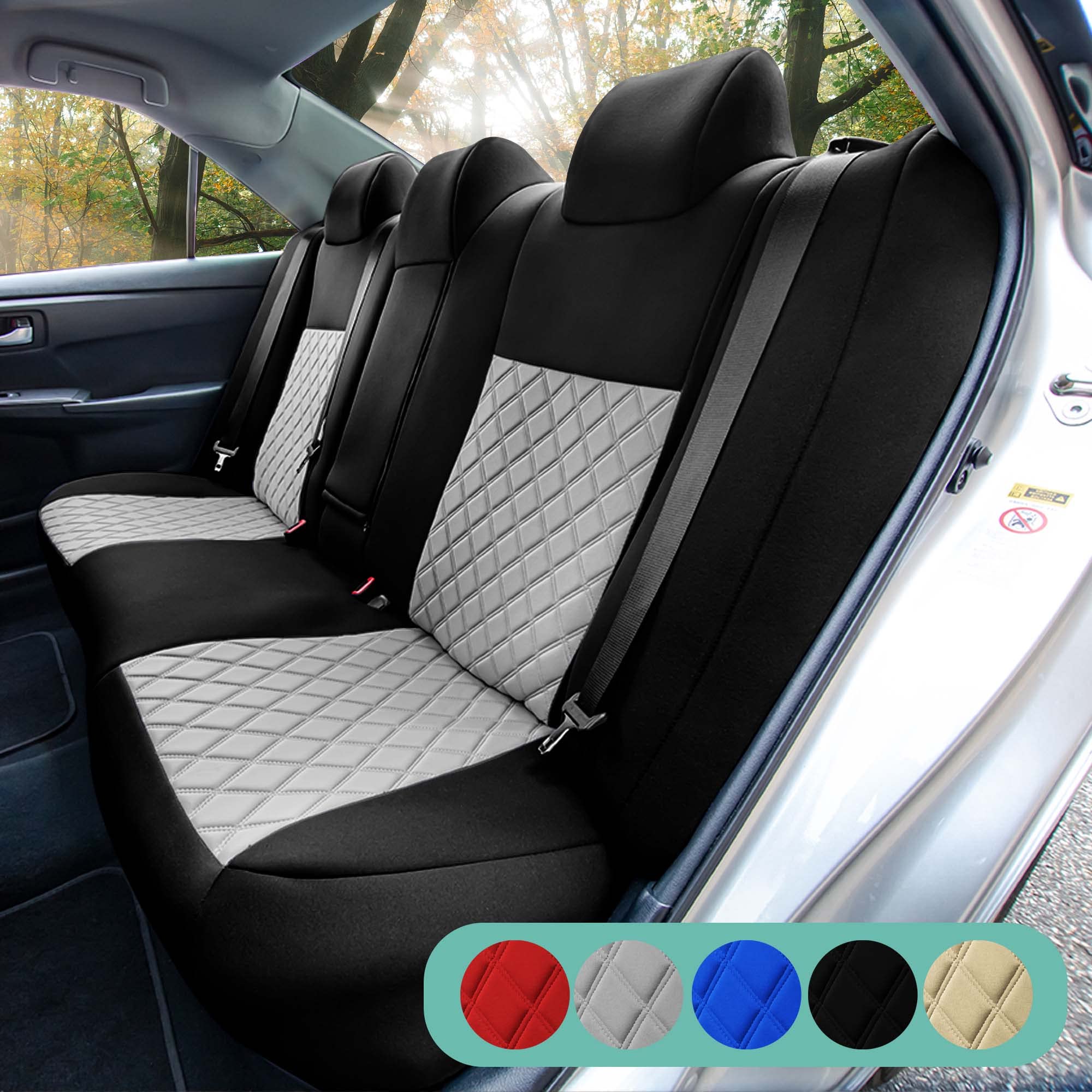 FH Group Custom Fit Neoprene Water Resistant Seat Covers for 2012-2017 Toyota Camry LE/SE/XSE/XLE - Rear Set Black | Durable Car Seat Protectors for Spills, Pets & Everyday Use