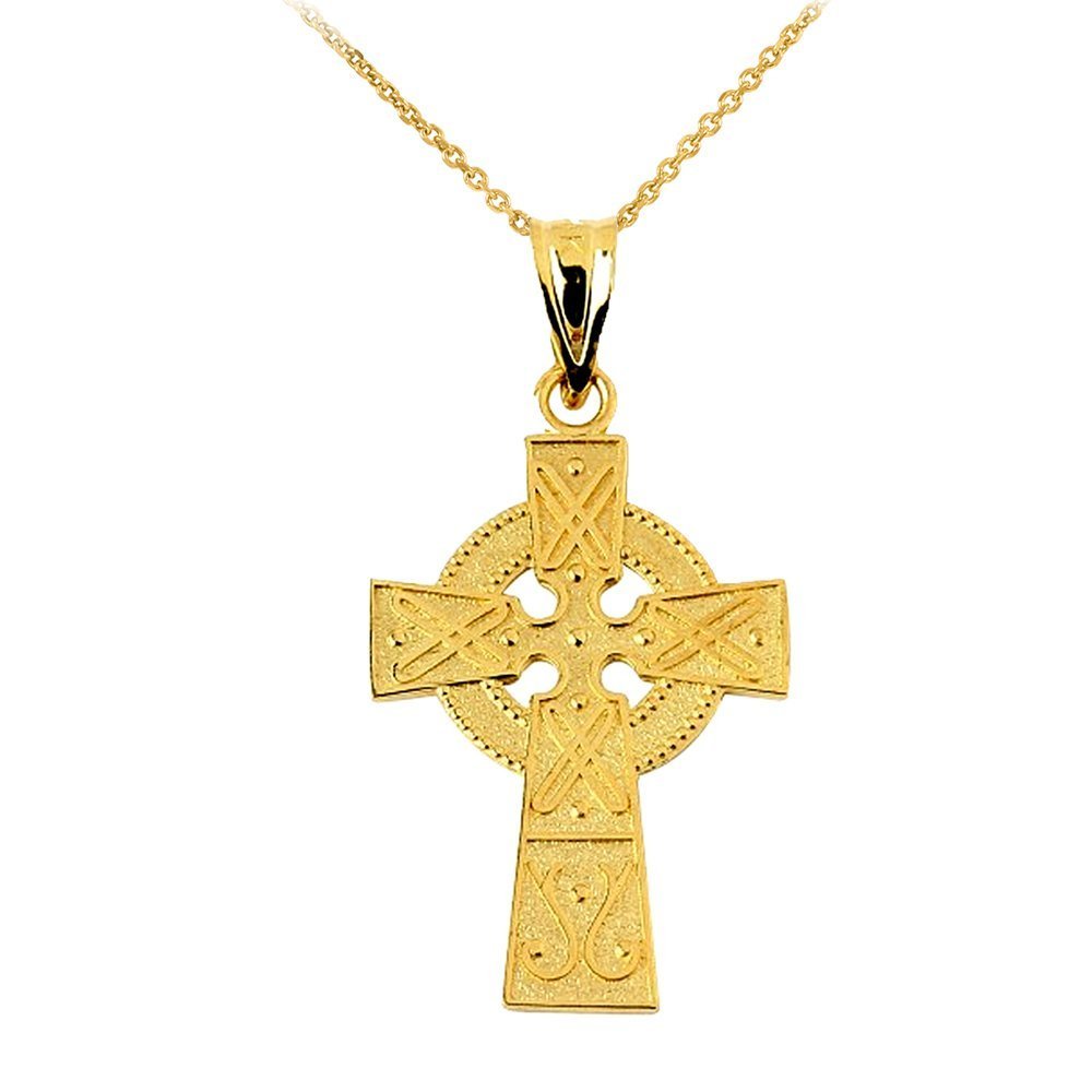 10K Yellow Gold Celtic Charm Gaelic Cross Pendant Necklace for Women - Elegant Irish Jewelry Gift for Birthday, Anniversary & Special Occasions