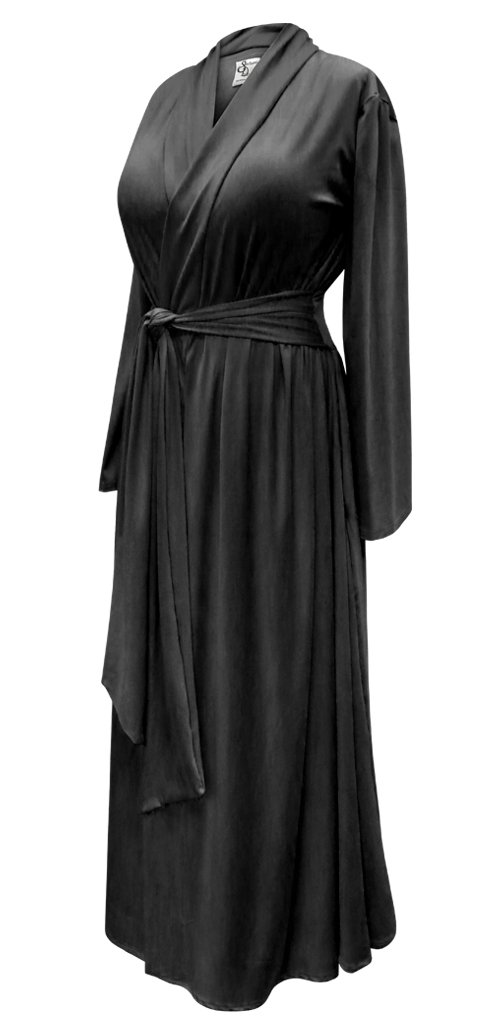 Plus Size Black Cotton Rayon Robe with Brushed Jersey & Attachable Belt - Cozy Loungewear for Women at Home