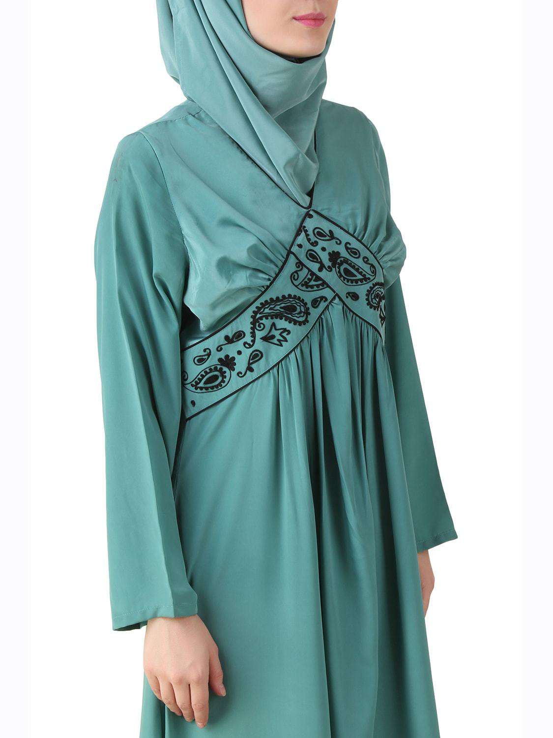 Deeba Maternity Sea Green Crepe Abaya - Modest Muslim Prayer Dress for Pregnant Women | Perfect for Prayer, Mosque Visits & Special Occasions