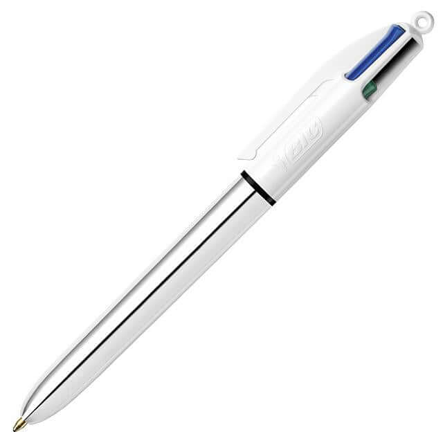 BIC 4-Color Ballpoint Pen with Retractable Tips - Shine Silver - Perfect for Office, School & Note-Taking