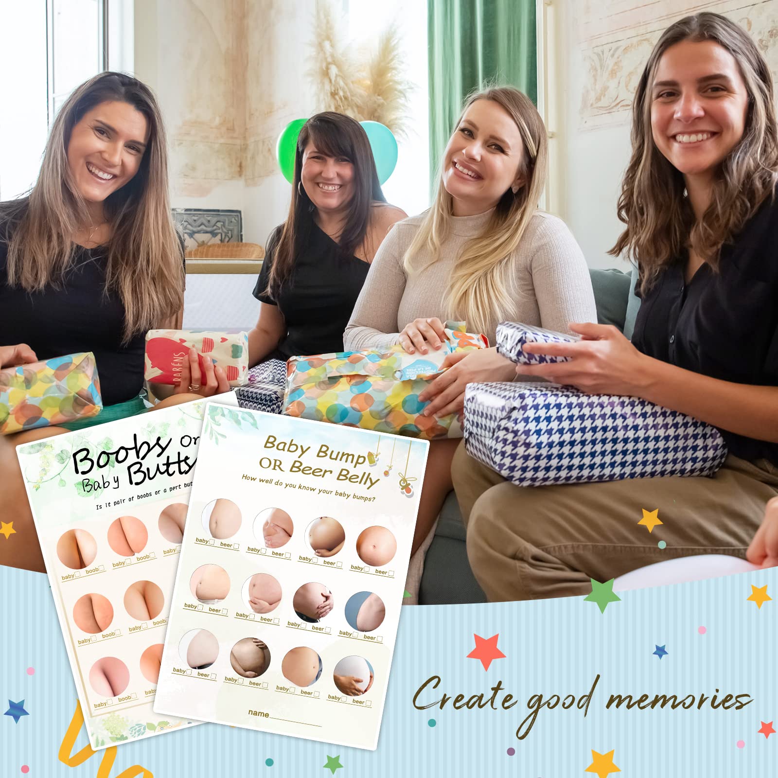 50 Double-Sided Baby Shower Games (2 Fun & Hilarious Gender Neutral Games with Answer Keys) - Perfect for Coed Showers, Virtual Parties & Nursery Celebrations