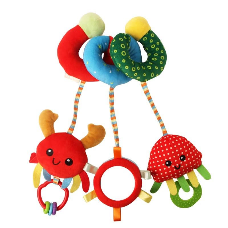 **Baby Crib Hanging Toy with Sounding Bell - Detachable Stroller Toy for Visual & Hearing Development - Soft Animal Plush for Newborns & Infants (Strawberry) | Perfect for Cribs, Strollers & Playtime**