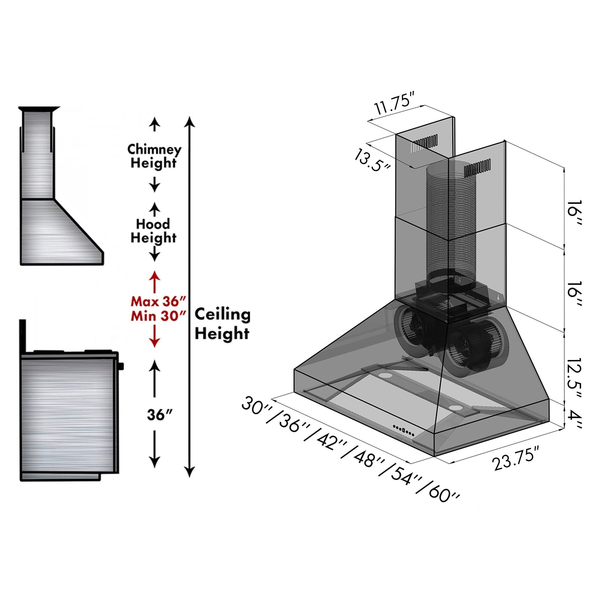 ZLINE 667 Professional Stainless Steel Ducted Wall Mount Range Hood - Powerful Ventilation for Kitchen, Restaurant & Home Cooking