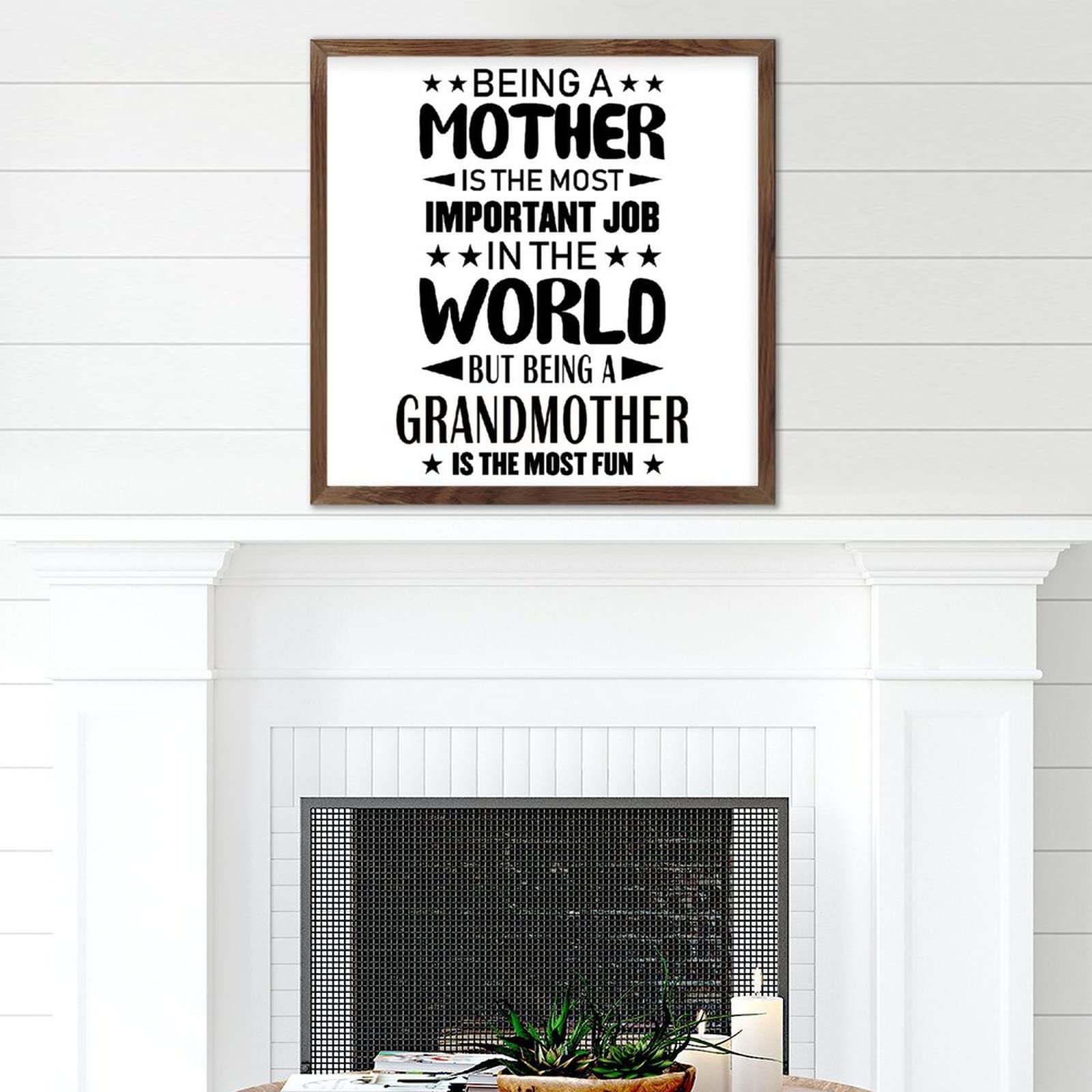 Being a Mother is The Most Important Job in The World - Inspirational Wall Art for Living Room, Farmhouse Decor - 7x7 Inch Wood Framed Sign - Perfect for Home, Office & Nursery Decor