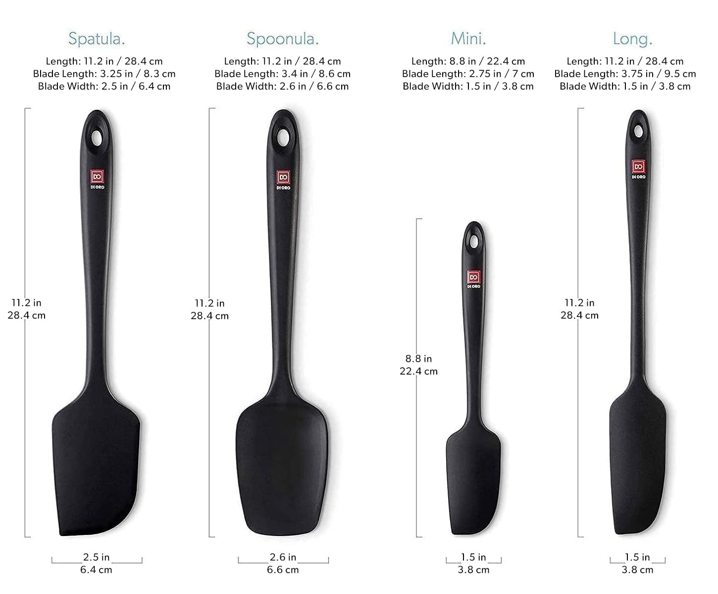 DI ORO Premium Silicone Spatula Set - 4-Piece Heat-Resistant Rubber Kitchen Spatulas for Baking, Cooking & Mixing - BPA-Free Nonstick Scraper Spatulas for Pans & Cookware (600°F Safe, Dishwasher Safe, Black) - Perfect for Cake Decorating, Cookie Dough Mixing & Everyday Cooking