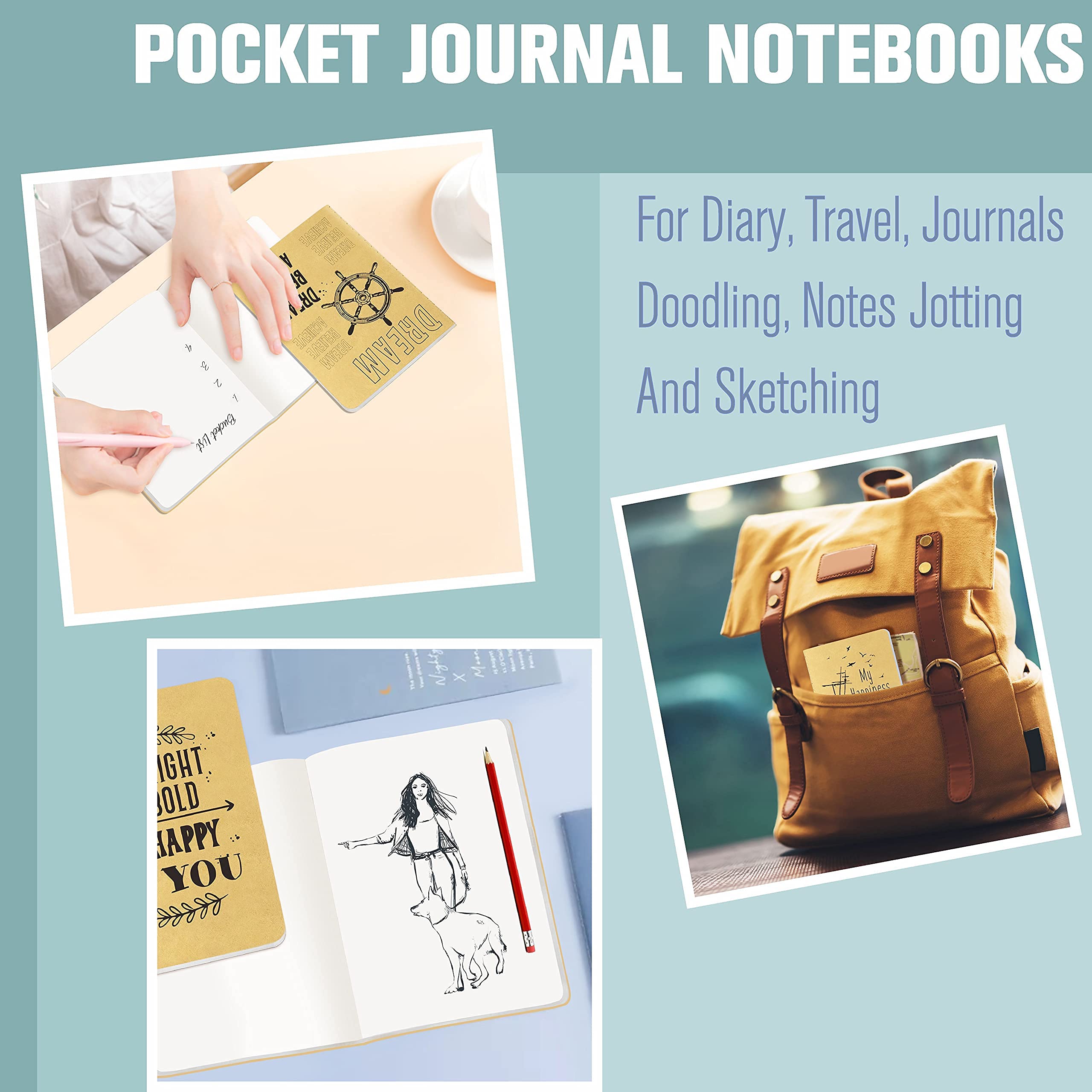 JOYO 24 Pack Kraft Unlined Notebook Journal - 6 Stylish Designs, 80 Pages Each (4” x 5.7”) - Perfect for Travel, Sketching, Bullet Journaling & Gift Giving