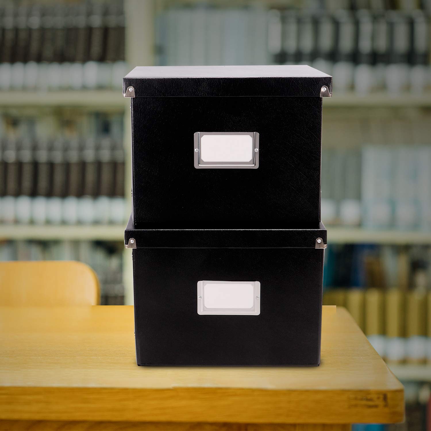 Snap-N-Store File Storage Box & Organizer - 2 Pack Black Letter Size (13.25 x 10.75 x 9.875 Inch) Portable Document File Boxes with Lids - Perfect for Office, School, College Students & Home Organization - Back to School Supplies & Office Storage Solution