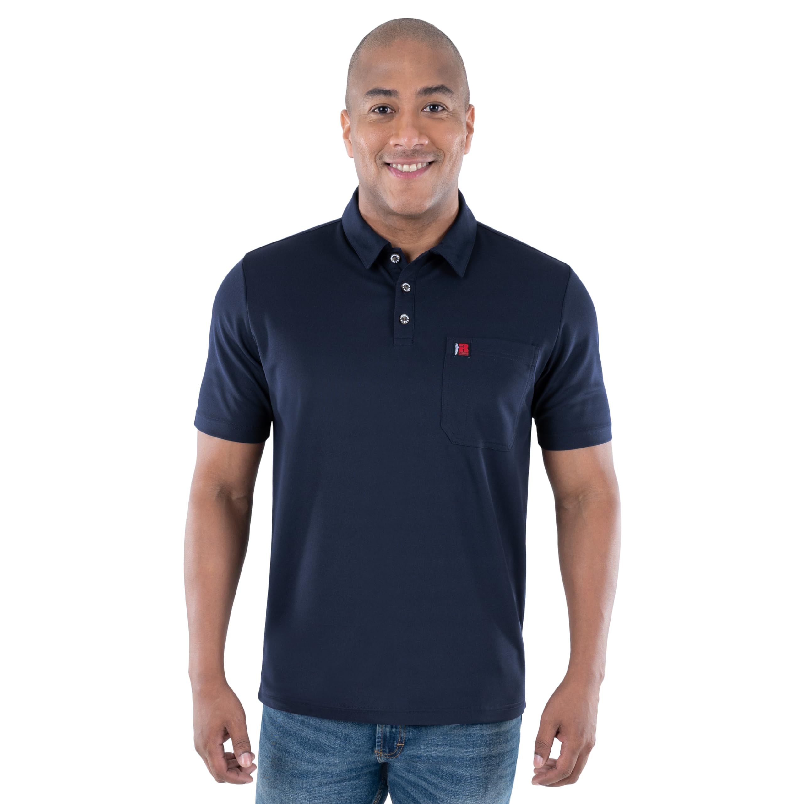 Wrangler Men's Short Sleeve Performance Pocket Polo Shirt - Moisture Wicking & Breathable for Golf, Work & Casual Wear