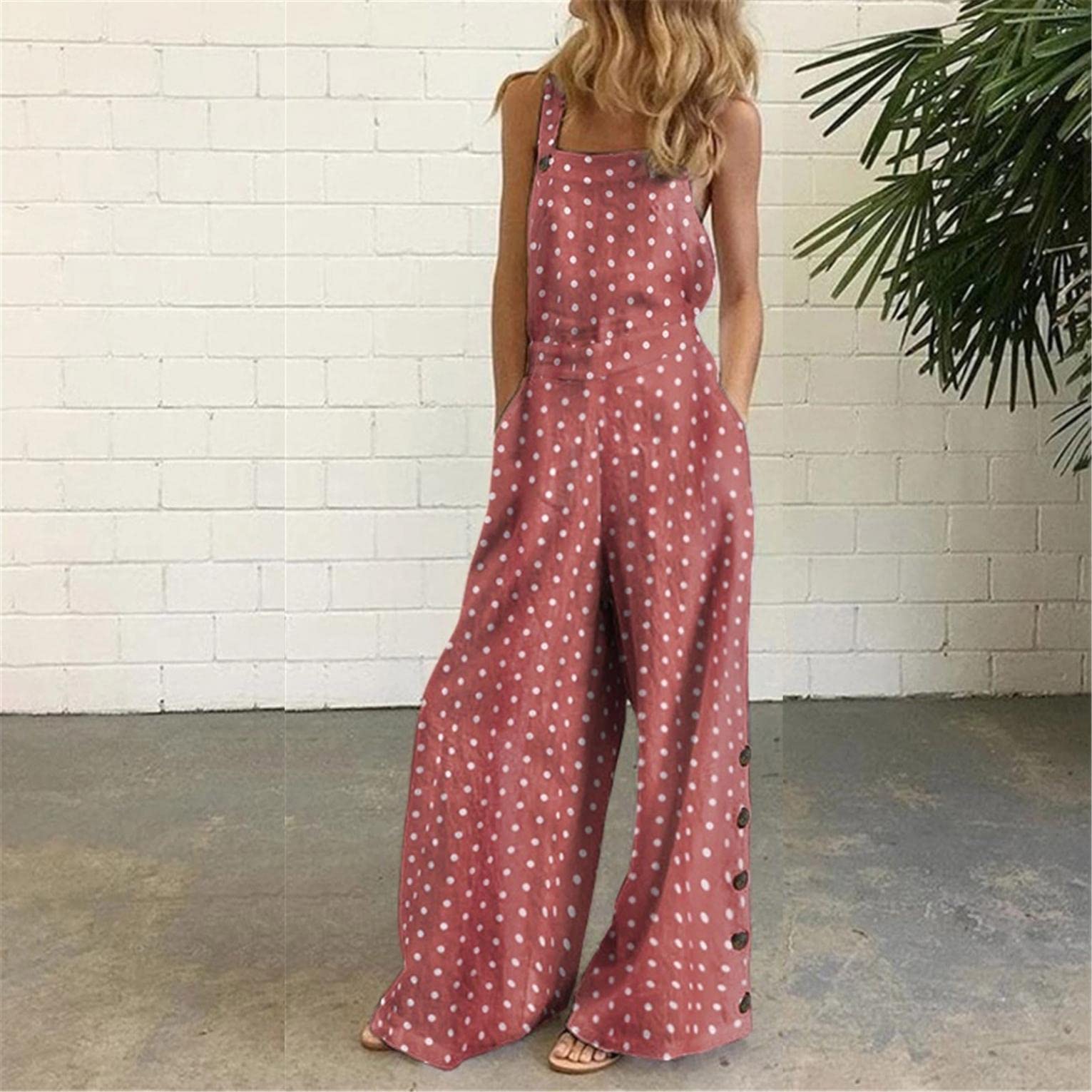 Floral Printed Jumpsuits for Women - Casual Sleeveless Spaghetti Strap Rompers with Baggy Bibs & Wide Leg Pants - Plus Size Summer Outfits for Beach, Vacation and Outdoor Activities