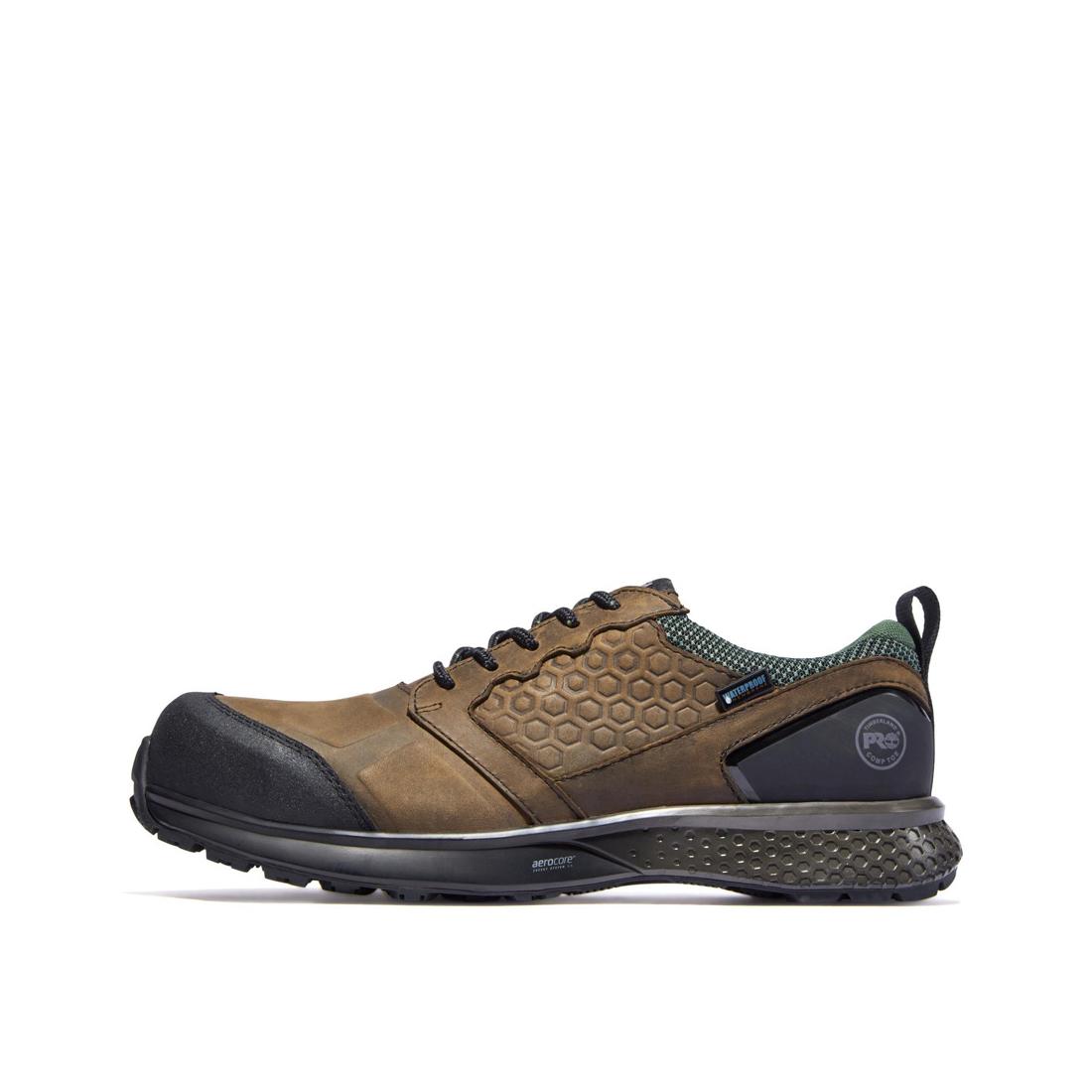 Reaxion Composite Toe Waterproof Work Boots for Men - Slip Resistant Safety Shoes with Electrical Hazard Protection - Ideal for Construction, Warehouse & Outdoor Jobs (Brown)