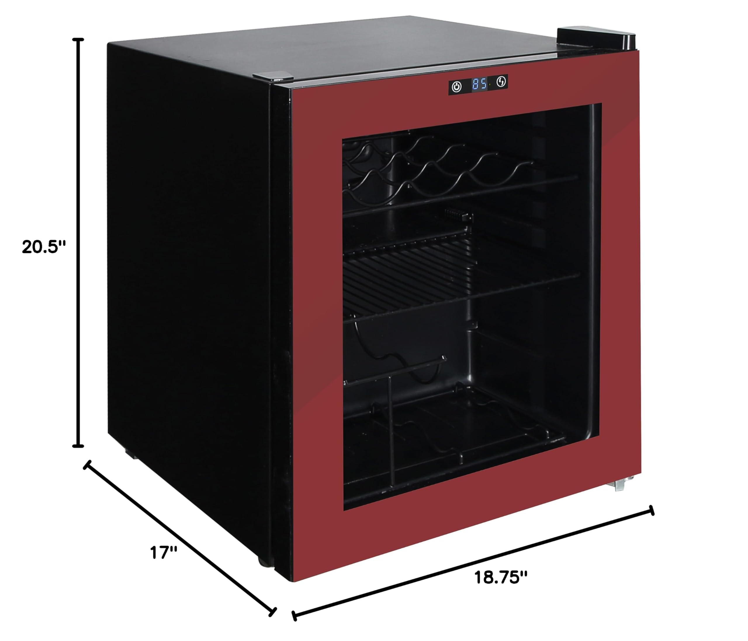 West Bend 15 Bottle/60 Can Beverage Cooler Refrigerator - 1.6 Cu.Ft Freestanding Wine & Beer Fridge with Glass Door, Adjustable Thermostat (17-Inch Wide, Burgundy) - Perfect for Home Bars, Basements & Entertaining Spaces