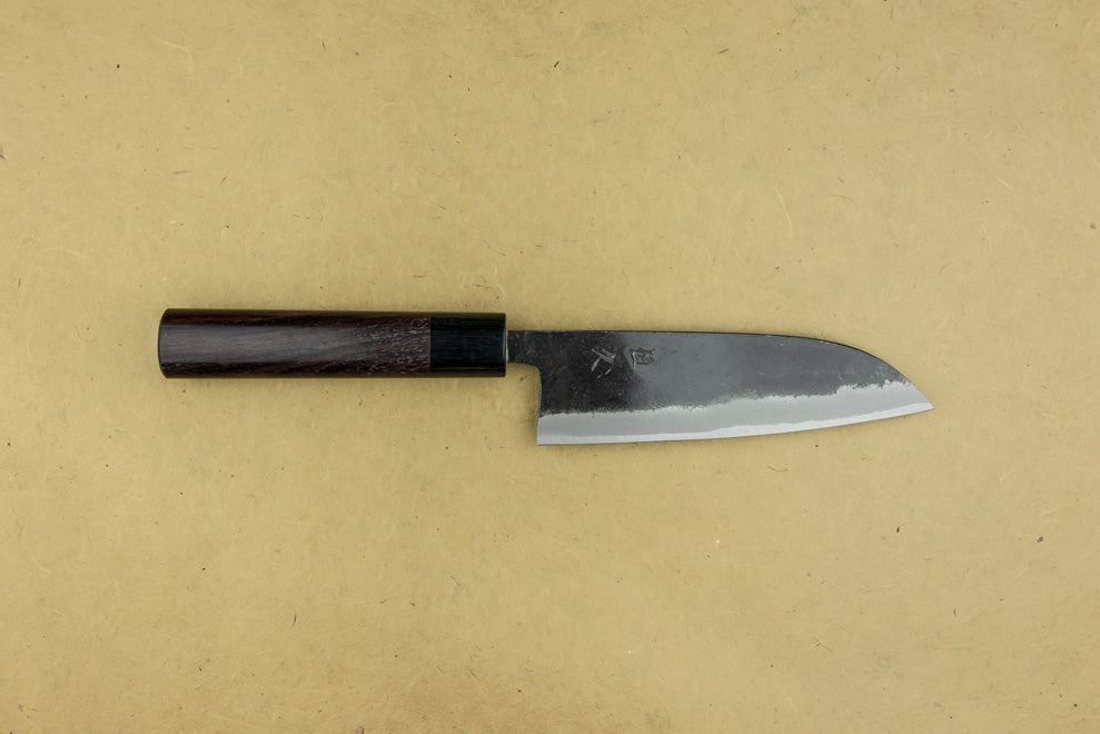 Premium Tosa Shirogami Kurouchi Wa Santoku Knife 150mm - Japanese High Carbon Steel Kitchen Knife for Slicing, Dicing & Chopping Vegetables, Meat & Fish