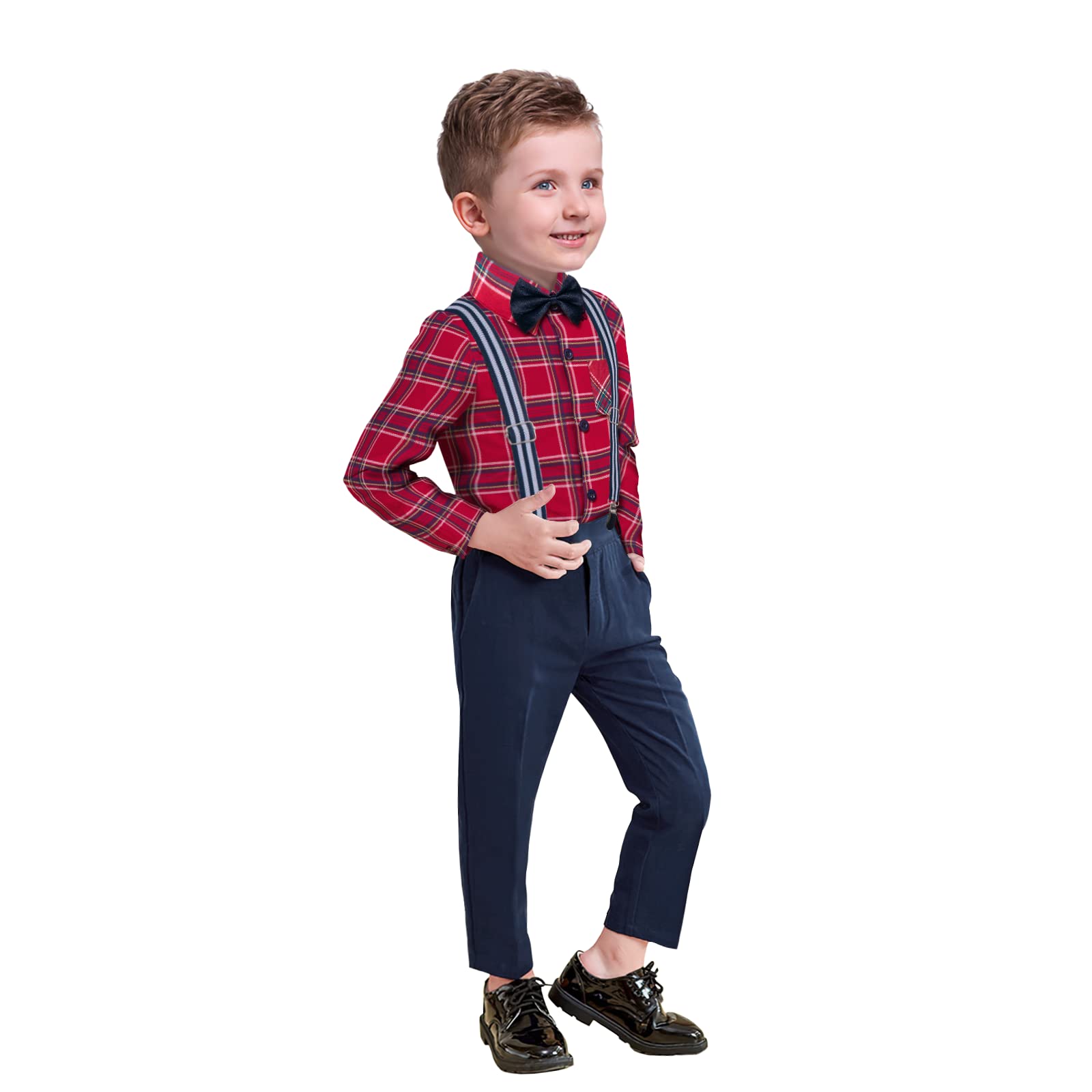 NWADA Baby Boy Easter Outfit - Toddler Plaid Shirt with Bowtie & Suspenders Set | Formal Wedding Suits for Boys | Perfect for Easter, Photos & Special Occasions