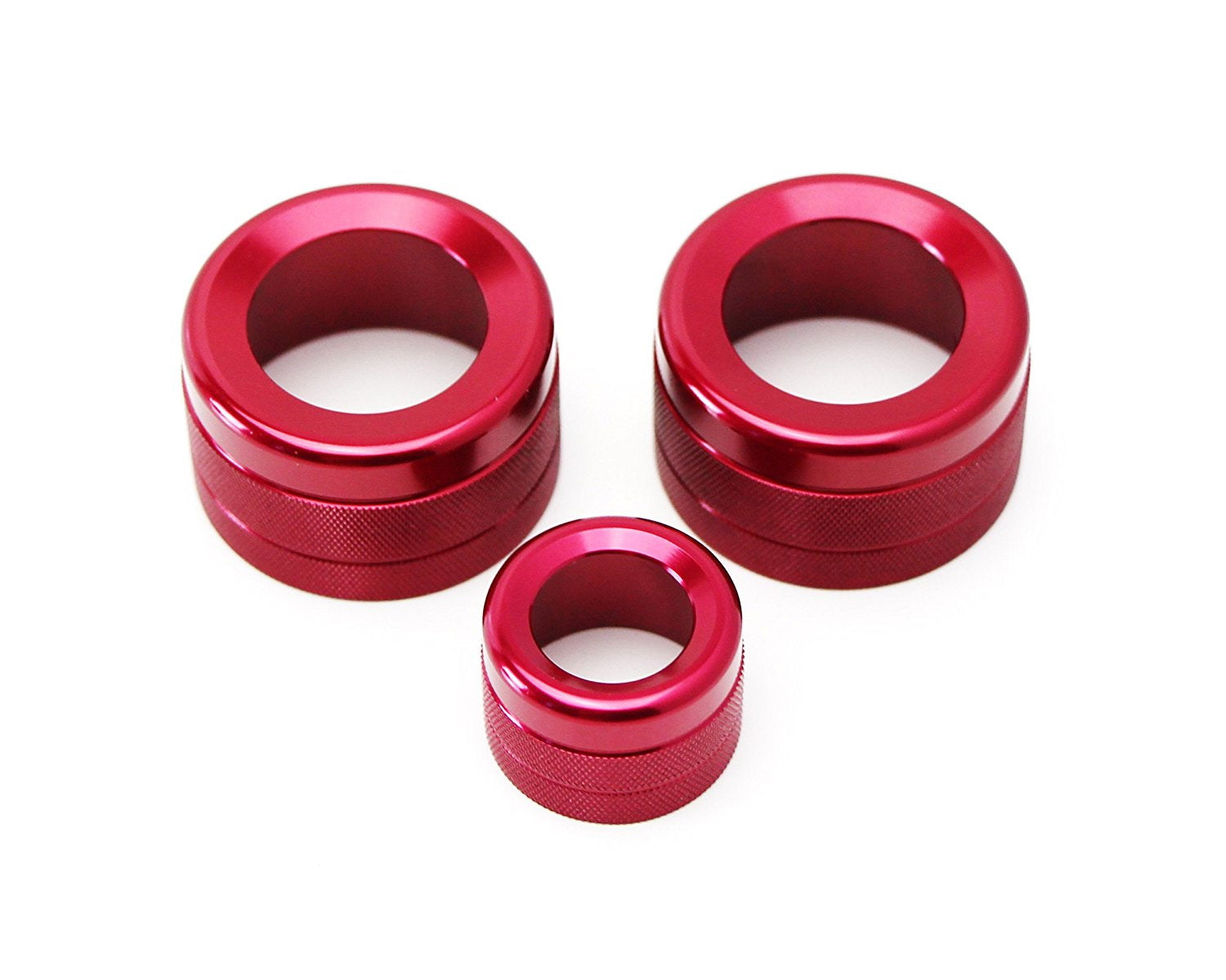 3-Piece Red AC Climate Control & Radio Volume Knob Ring Covers for BMW 5 6 7 Series - Interior Car Accessories Upgrade for Enhanced Grip & Style