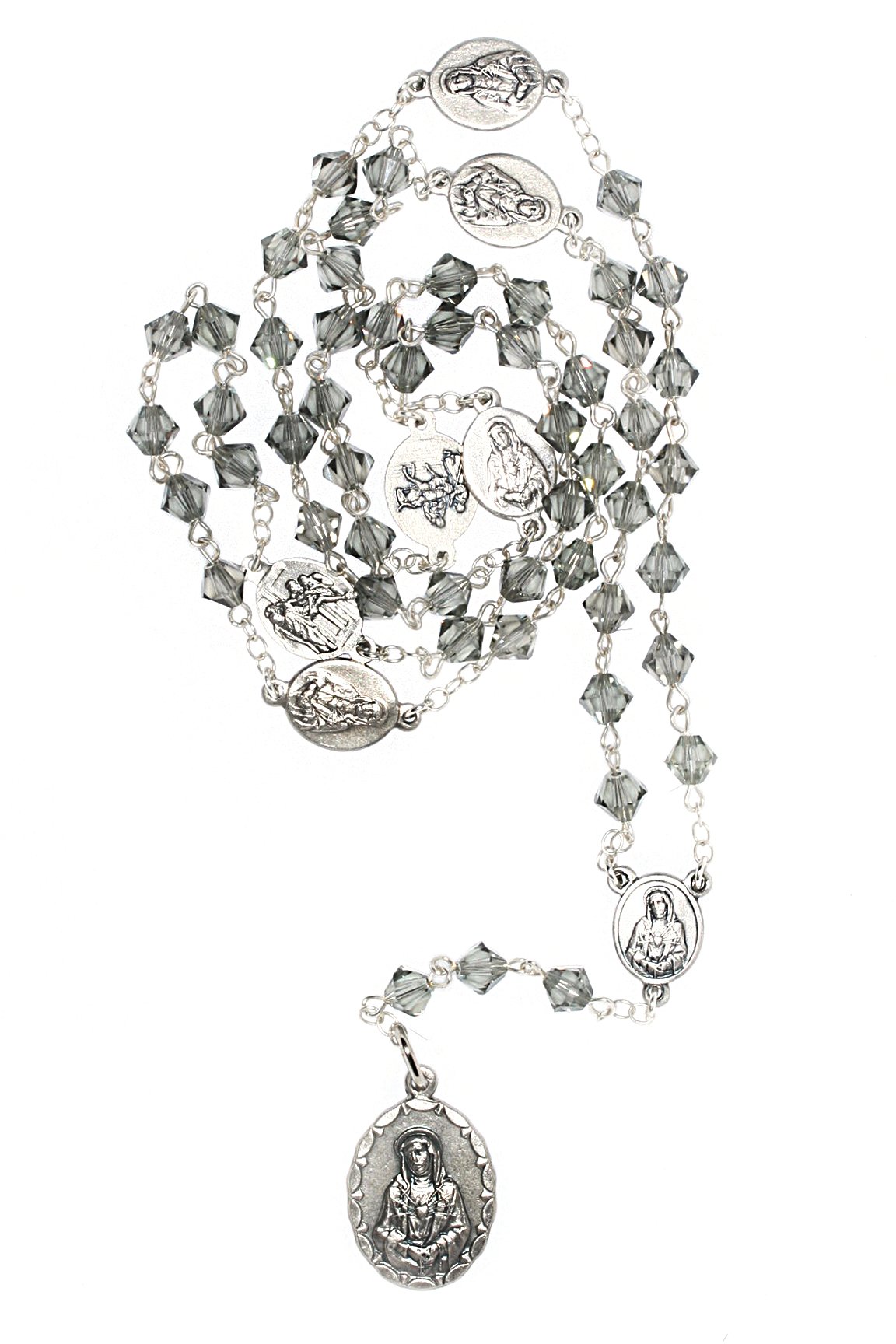 Seven Sorrows Rosary with Gemstones & Austrian Crystals - Seven Dolours Rosary Beads with Pouch - Catholic Prayer Beads for Devotion to Virgin Mary | Perfect for Meditation, Worship & Spiritual Gifts
