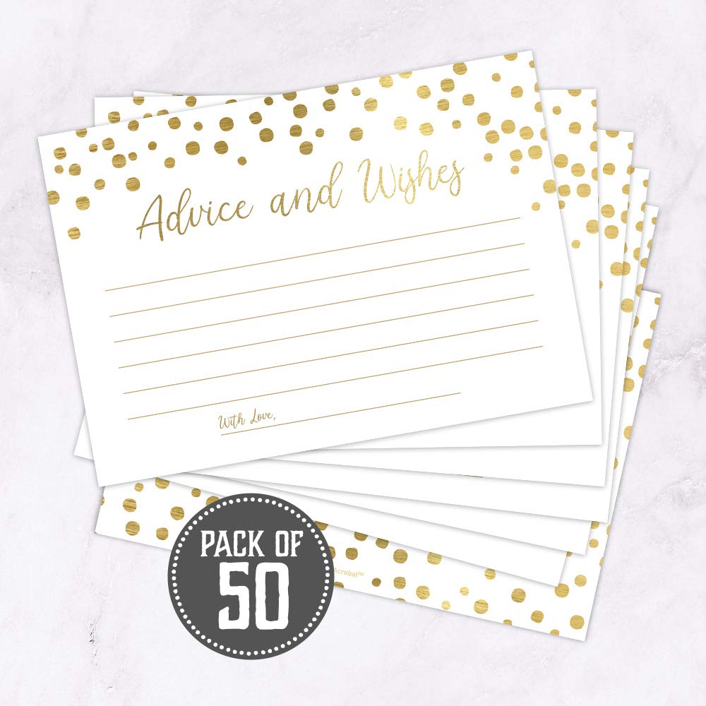 50 Elegant Gold Advice & Wishes Cards Set - Perfect Wedding Gift for Bride & Groom, Baby Shower, Bridal Party, Graduation, Anniversary & Retirement Celebrations - Ideal for Heartfelt Messages & Special Occasions