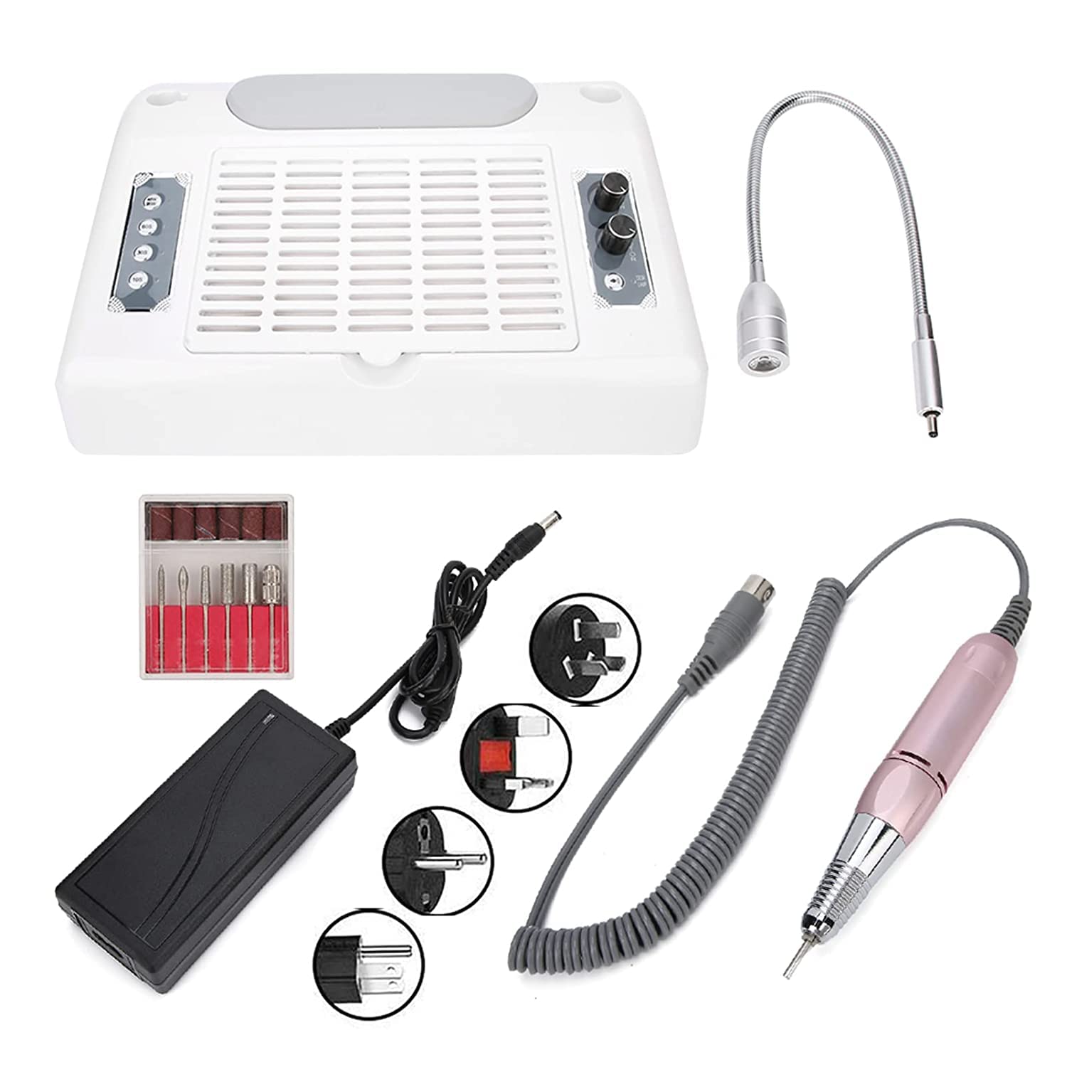Geniusmeter® 5-in-1 Nail Dust Collector & Polishing Machine - 30000RPM High Speed Nail Art Vacuum Cleaner with LED Desk Lamp for Professional & Home Salon Use (Perfect for Nail Extensions, Acrylics & Manicures)