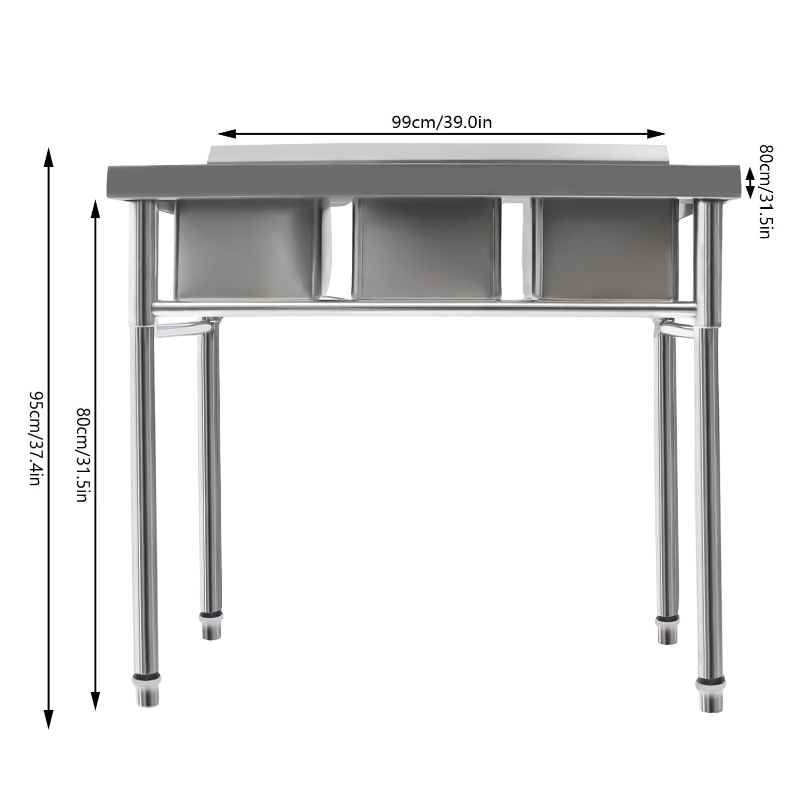 3 Compartment Stainless Steel Commercial Kitchen Sink Set - Heavy Duty Utility Sink for Restaurant, Garage, Laundry & Outdoor Use | Durable Prep Sink for Busy Kitchens & Work Areas