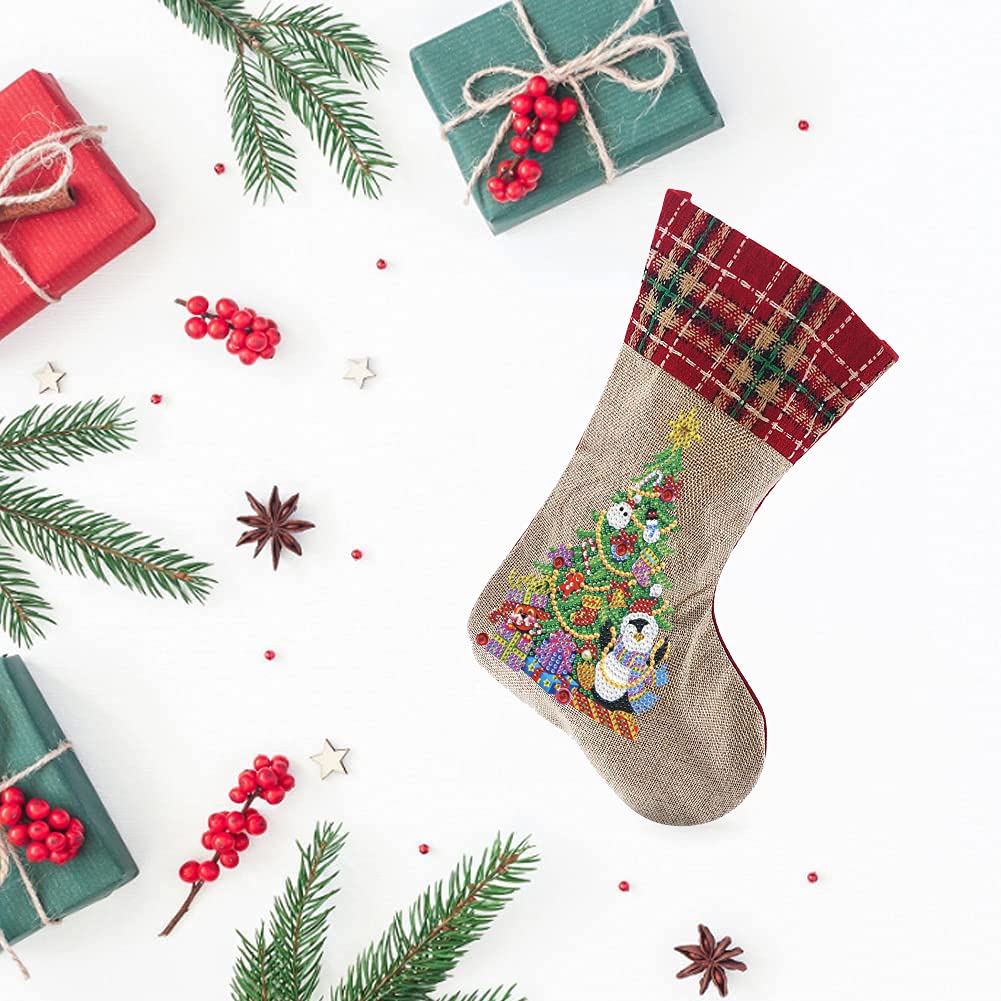 5D Diamond Painting Christmas Stockings Kit - DIY 14 Inch Holiday Penguin & Tree Design for Fireplace Decor, Xmas Party, Family Gifts & Festive Home Decoration | Perfect for Christmas Crafting, Gift Giving & Seasonal Celebrations