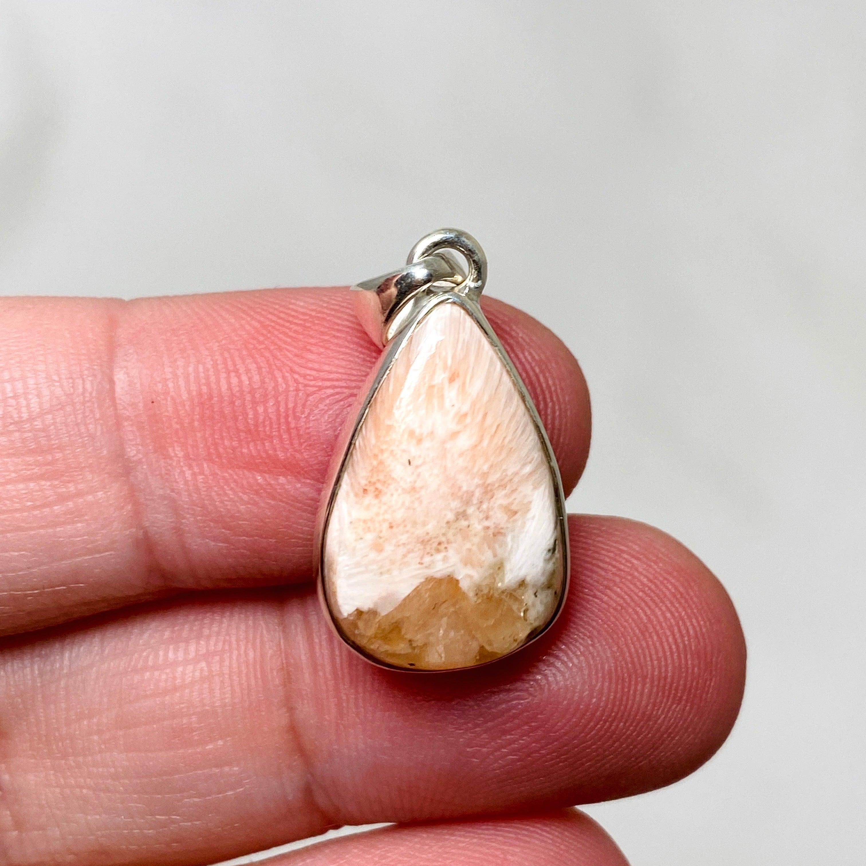 Natural Peach Scolecite Teardrop Pendant Necklace KPGJ4518 - Healing Crystal Jewelry for Meditation, Energy Balancing & Spiritual Growth