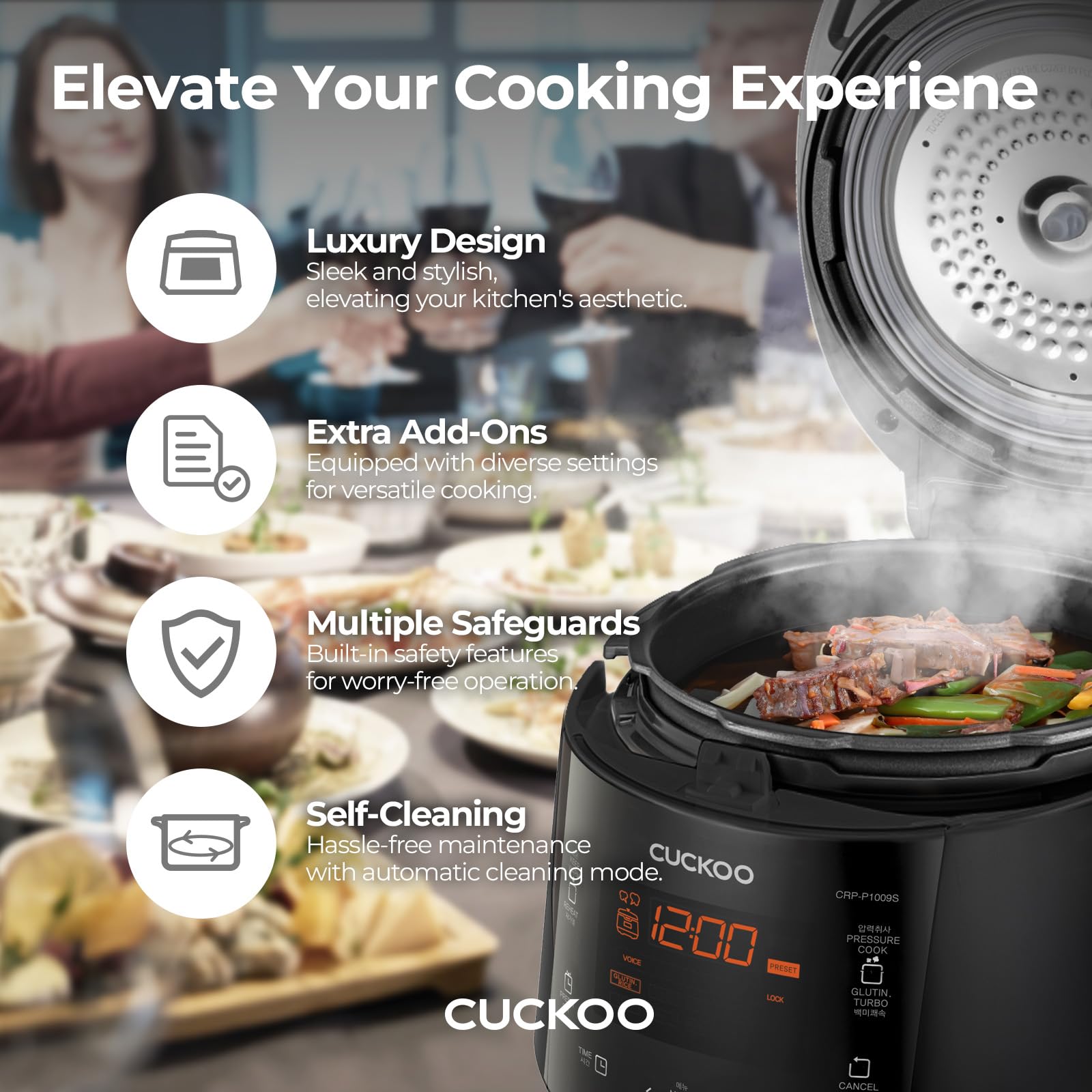 Cuckoo High 6 Cup Electric Heating Pressure Rice Cooker & Warmer with 12 Built-in Programs - White, Mixed, Brown, GABA & Black Copper Rice Settings - Perfect for Home, Office & Dorm Cooking