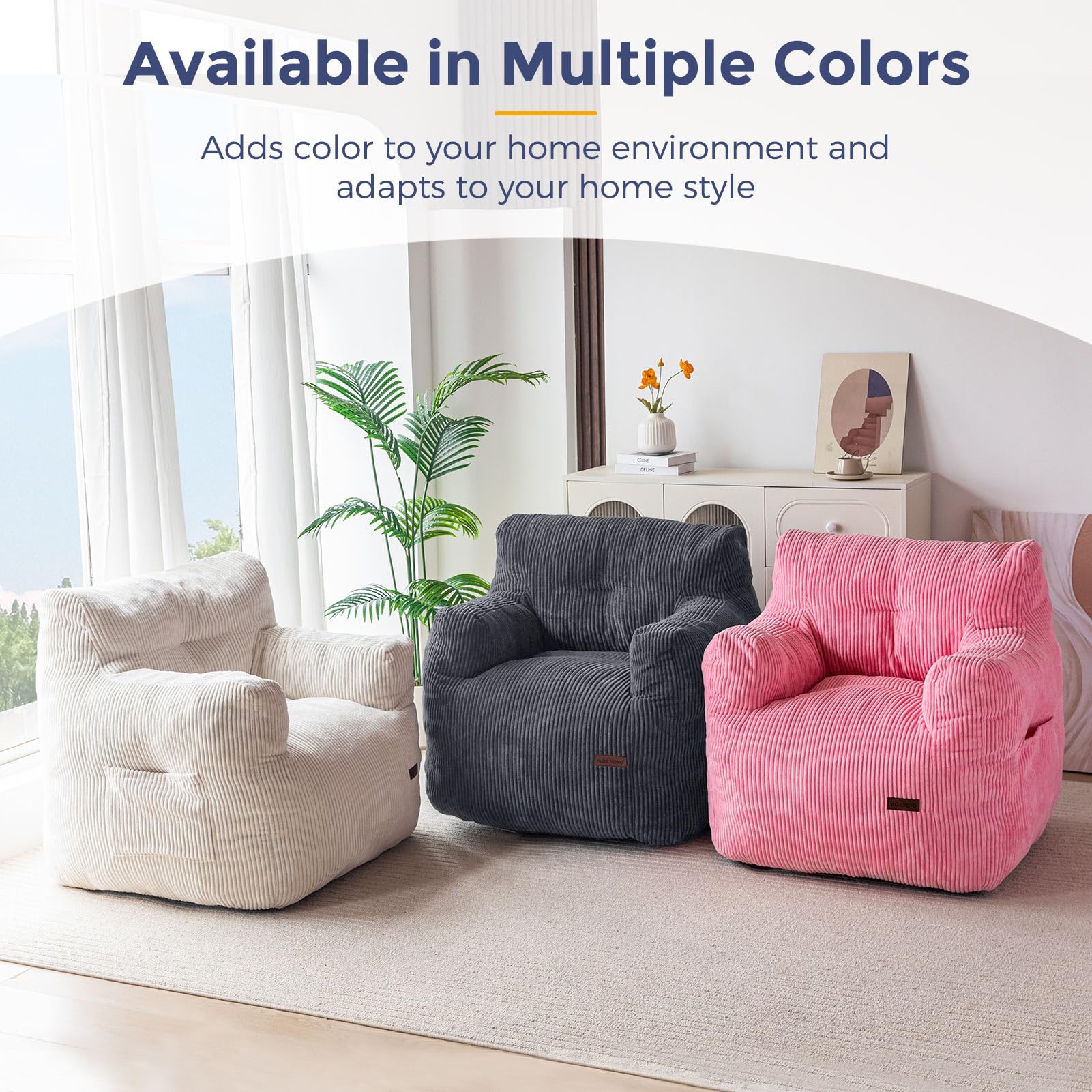 MAXYOYO Tufted Corduroy Bean Bag Chair for Adults & Teens - Pink Comfortable Lazy Sofa with Filler - Perfect for Living Room, Bedroom, Dorm or Game Room Relaxation