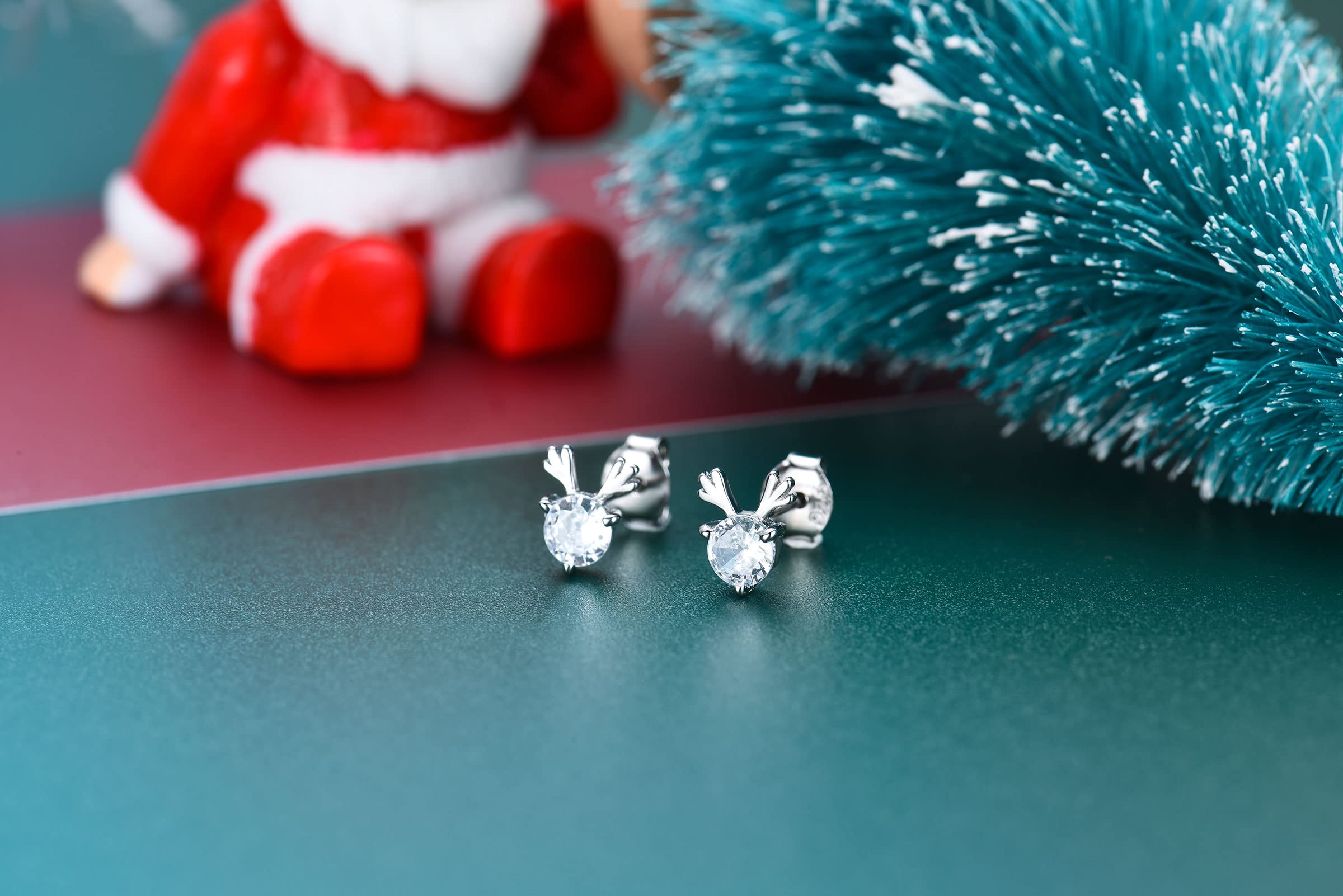 925 Sterling Silver Reindeer Earrings for Women - Hypoallergenic CZ Deer Antler Studs, Christmas & Birthday Gifts for Girls and Ladies - Perfect for Holiday Parties, Office Celebrations and Festive Outfits