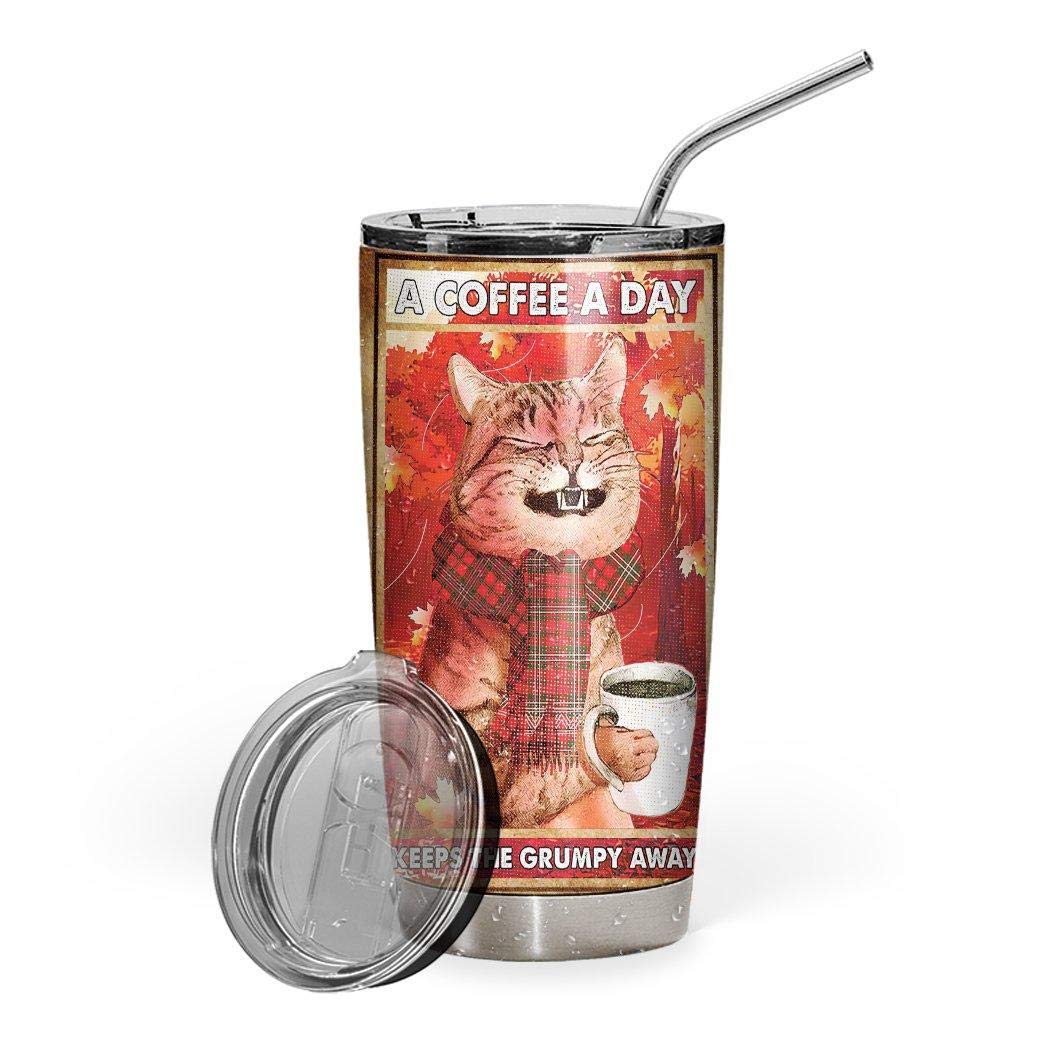 Grumpy Cat Stainless Steel Vacuum Insulated Travel Tumbler - 20oz Double Wall Coffee Mug with Lid, Leakproof Hot & Cold Cup for Coffee, Tea, Beverages - Perfect Gift for Birthday, Christmas, Thanksgiving - Great for Office, Commute, Camping & Outdoor Activities