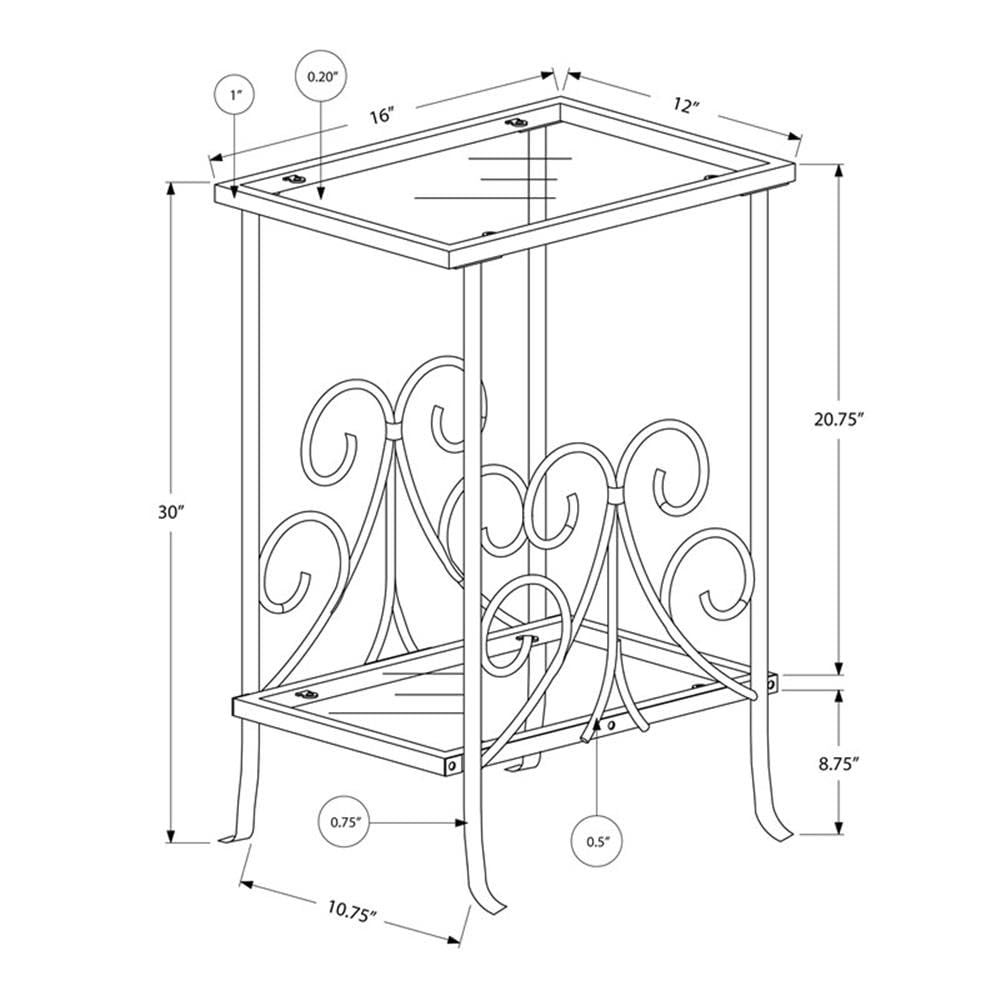 Monarch Specialties 3158 Grey Metal & Tempered Glass Accent Table - 16