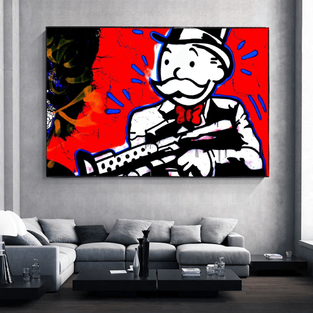Alec Monopoly Money Man Gangster Scarface Canvas Wall Art - Pop Culture Home Decor for Living Room, Office & Man Cave