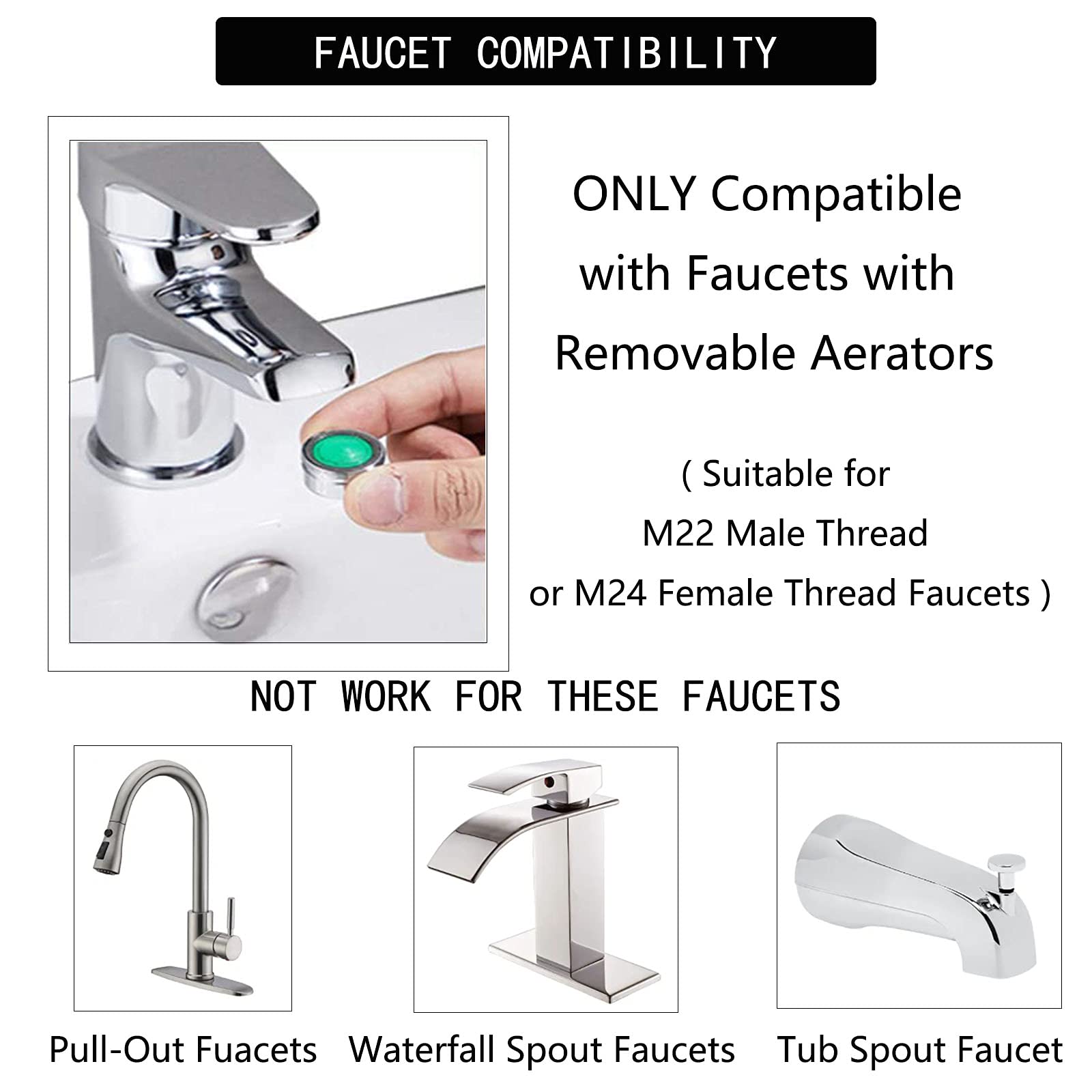 Biveah 3-Way Black Faucet Diverter - Brass Kitchen Sink to Hose Adapter (M22 to M24) - Faucet Sprayer Attachment for Garden, Pet Washing & Car Cleaning - Model KFB010B