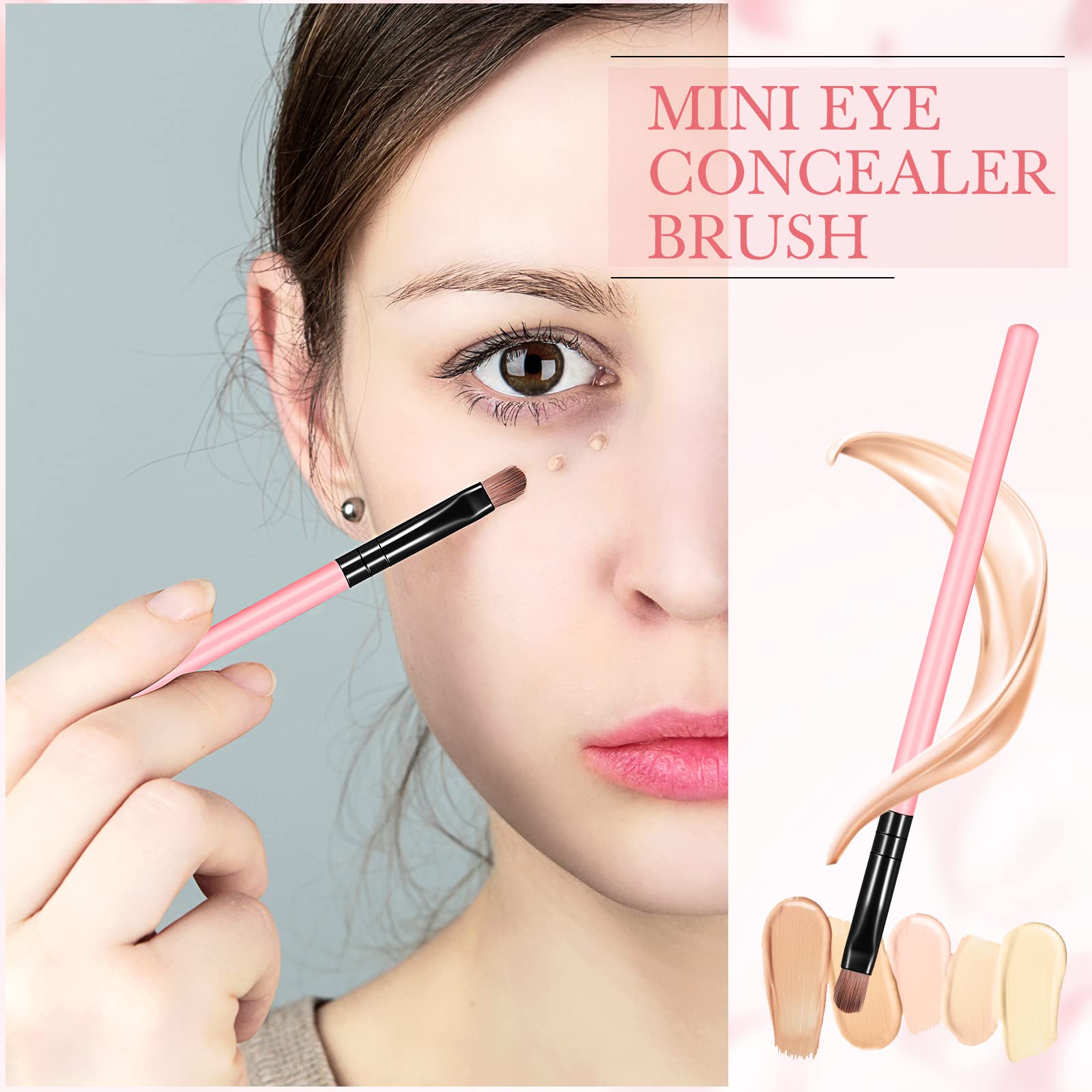 48 Pcs Flat Makeup Brush Set - Synthetic Lip Concealer Brush, Eyebrow Brush for Blending & Buffing | Portable Beauty Makeup Tools for Concealing & Setting | Perfect for Professional Makeup Artists & Home Use (Pink)