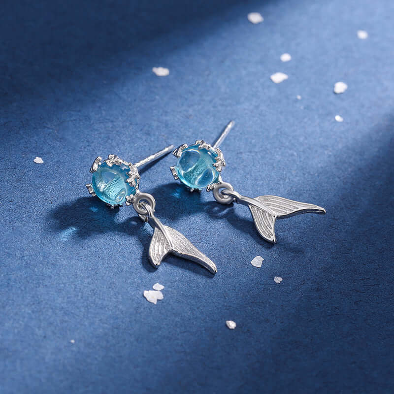 Whale Tail Blue Ocean Drop Earrings for Women - Handmade Dangle Jewelry - Perfect for Beach Wedding, Boho Style & Summer Outfits | A28
