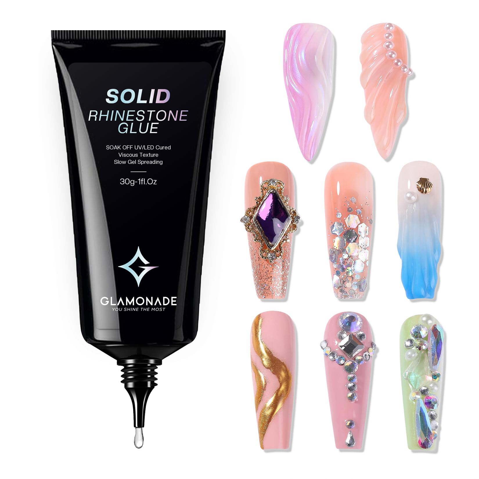 30g Super Strong Nail Rhinestone Glue - No Wipe Clear Gel for 3D Nail Art, DIY Nail Designs & Nail Charms | Professional Nail Tech Supplies | Perfect for Salon, Home Manicures & Nail Art Enthusiasts