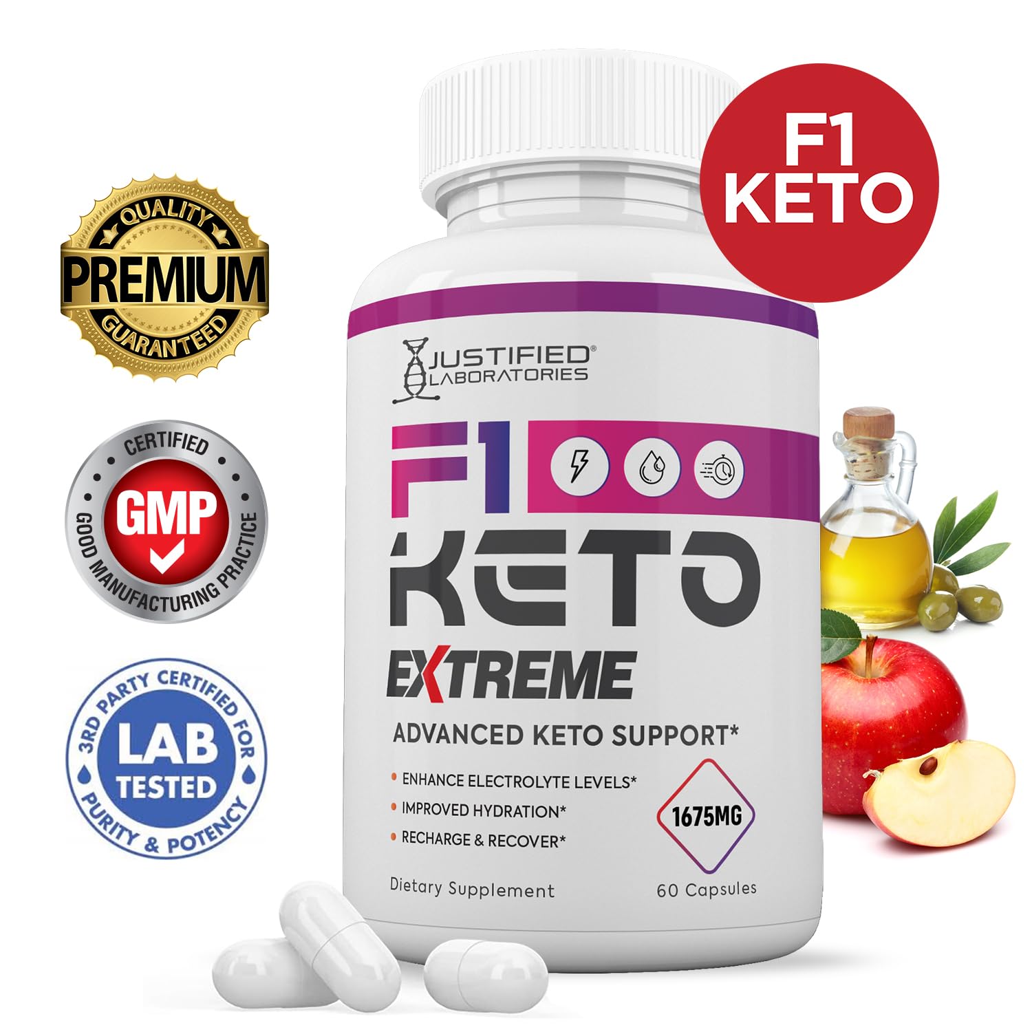 F1 Keto Extreme Pills 1675MG (3 Pack) - Apple Cider Vinegar, Extra Virgin Olive Oil & Green Tea Leaf Formula - 180 Capsules for Weight Loss & Energy Boost - Perfect for Keto Diet & Healthy Lifestyle