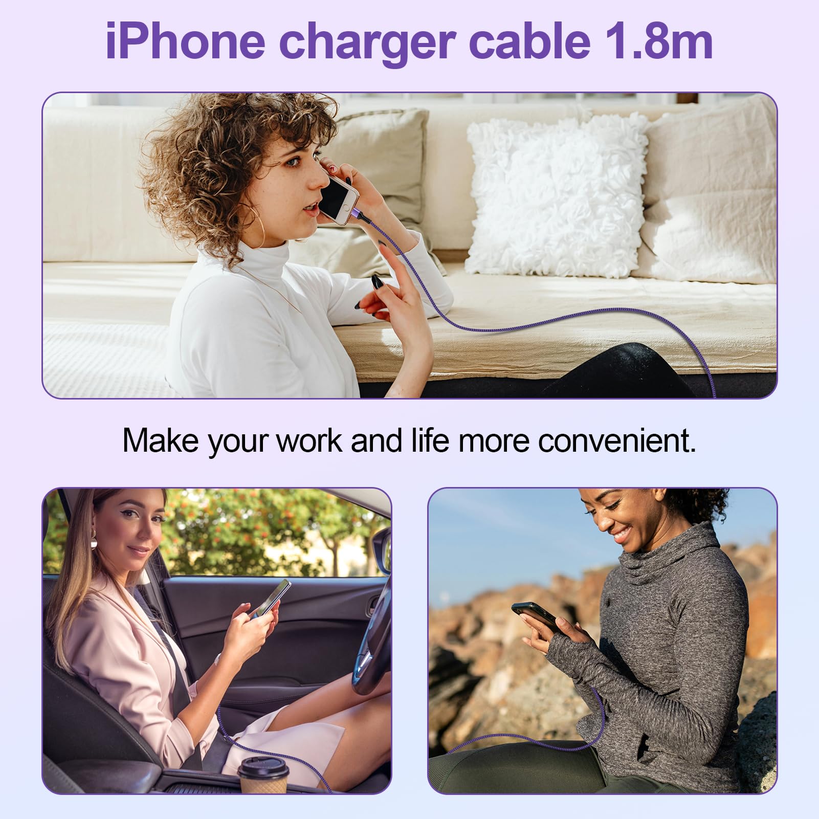 Fast Charging iPhone & AirPods Cable - 2 Pack 1.8M USB to Lightning Cable Compatible with iPhone 14/13/12/11/Pro Max/X/XR/XS/8 Plus & iPad/AirPods Pro | Perfect for Home, Office & Travel Charging