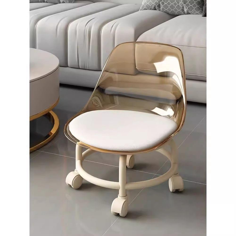 360° Swivel Rolling Stool with Backrest - Low Height Adjustable Office Chair with Universal Caster Wheels - Ergonomic Home & Office Stool for Adults & Kids (Brown) - Perfect for Workstations, Gaming & Study Areas