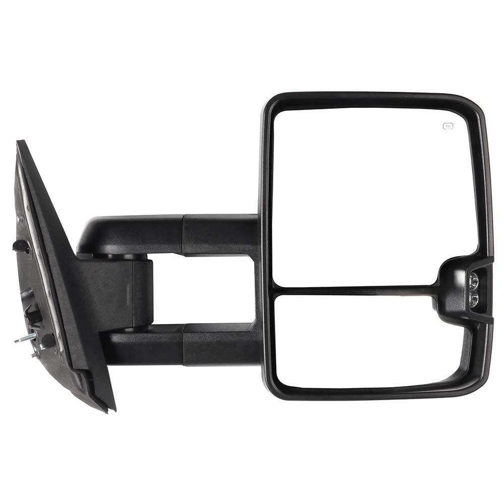 Heated Power-Adjustable Towing Mirrors for 2008-2013 Chevy Silverado & GMC Sierra - Black Cap Housing with LED Turn Signal & Running Lights - Perfect for Towing, Off-Roading & Enhanced Visibility