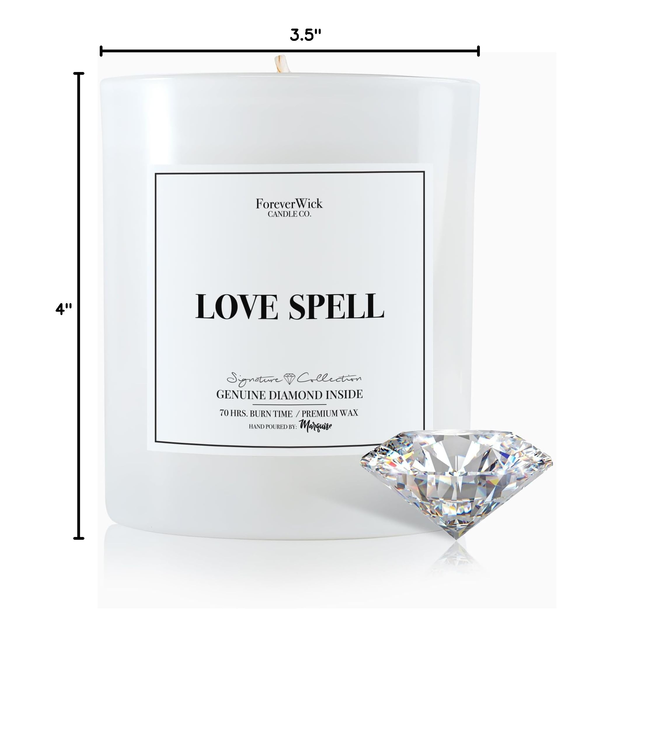 Love Spell Surprise Candle with Real Diamond Inside - Foreverwick Scented Soy Candle Gift for Women - 14oz All-Natural Organic Romantic Candle (70h Burn Time) - Perfect for Anniversaries, Valentine's Day & Romantic Surprises