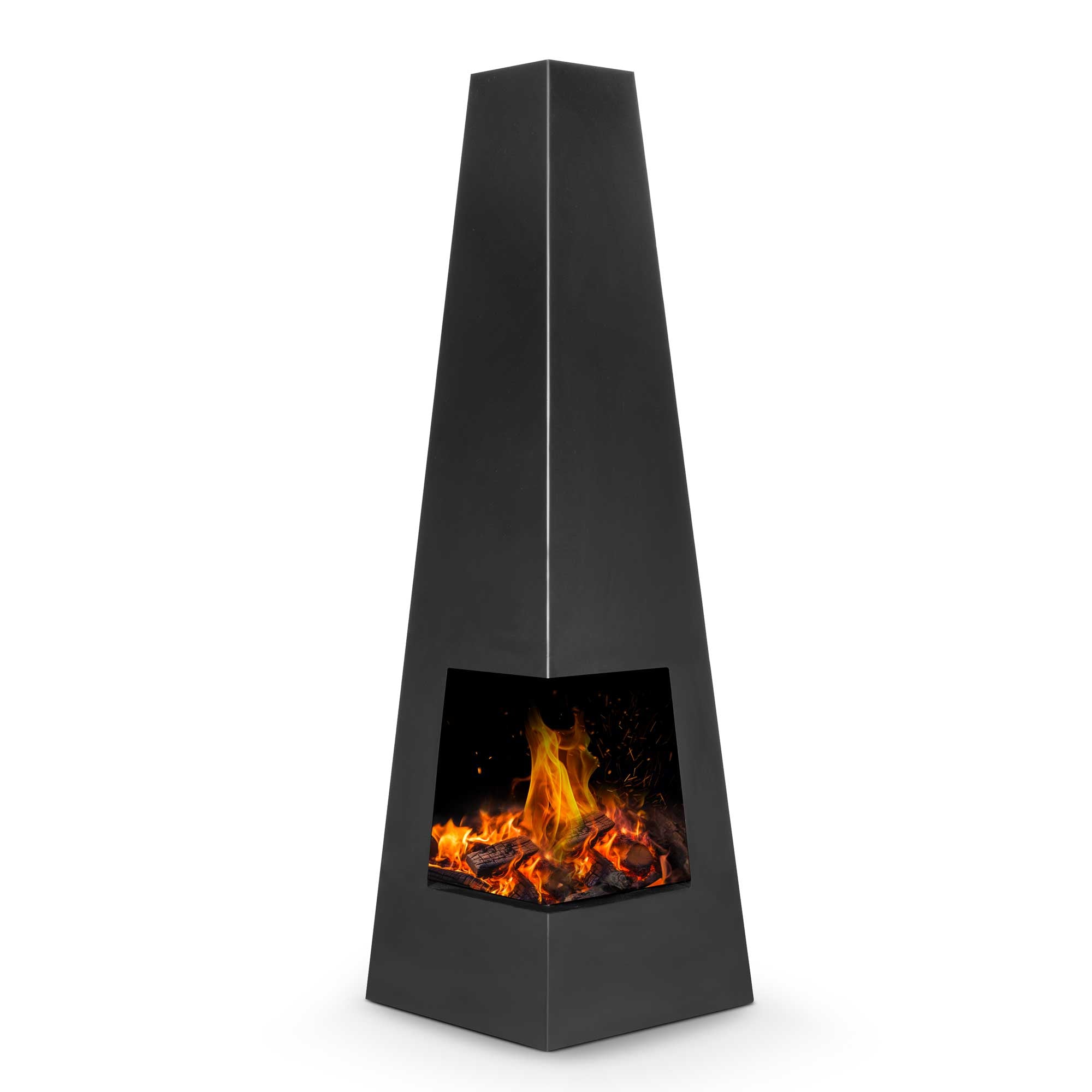 Black Steel Pyramid Chiminea - Outdoor Wood Burning Fire Pit Heater for Garden, Patio, and Backyard | Perfect for Camping, BBQ Parties & Cool Evenings