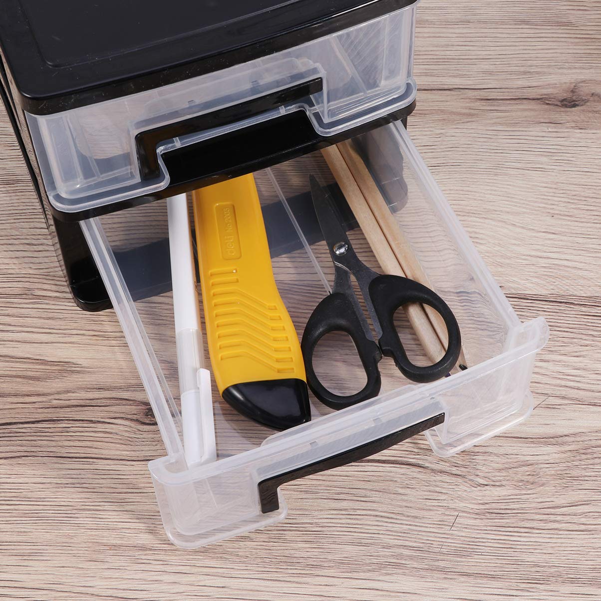 Wakauto 2-Drawer Mini Desktop Organizer - Plastic Stackable Storage Container for Office, Makeup & Cosmetics - Perfect for Desk, Vanity & Small Space Organization