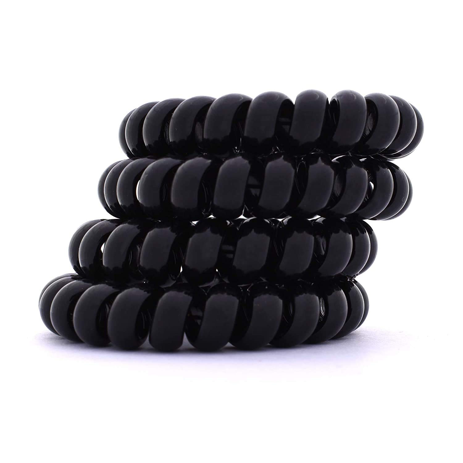 HP High Profile Spiral Stretch Ponytail Holders - Soft Elastic Hair Ties for Women & Girls (4-Pack, Black) | Perfect for Workouts, Office & Everyday Hairstyles