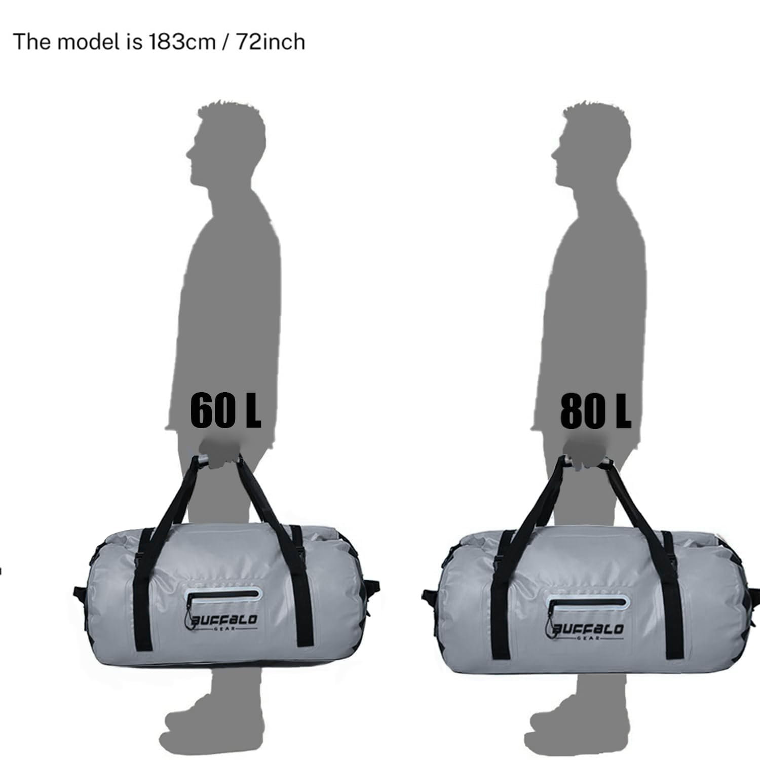 Buffalo Gear Waterproof Duffle Bag 40L 60L 80L - Heavy Duty Roll-top Dry Bag for Travel, Kayaking, Rafting, Boating, Fishing & Camping - Ideal for Outdoor Adventures and Water Sports