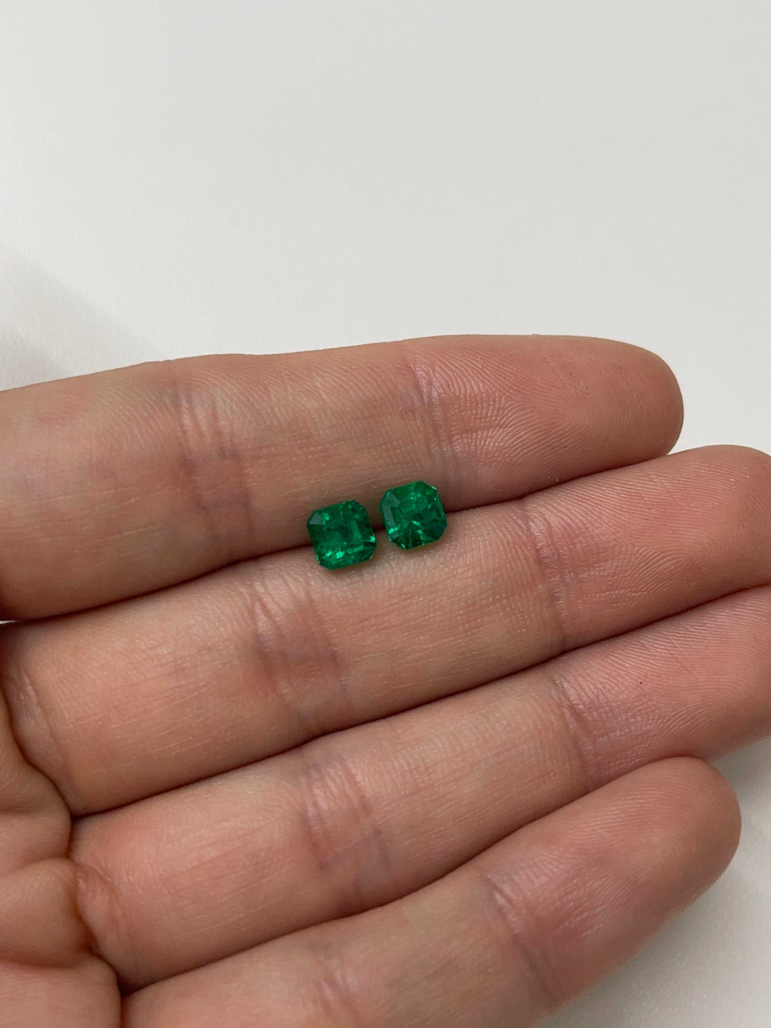 1.98tcw 5.7x5.6mm AAA+ Matching Muzo Green Loose Colombian Emeralds - Asscher Cut Gemstones for Jewelry Making & Engagement Rings